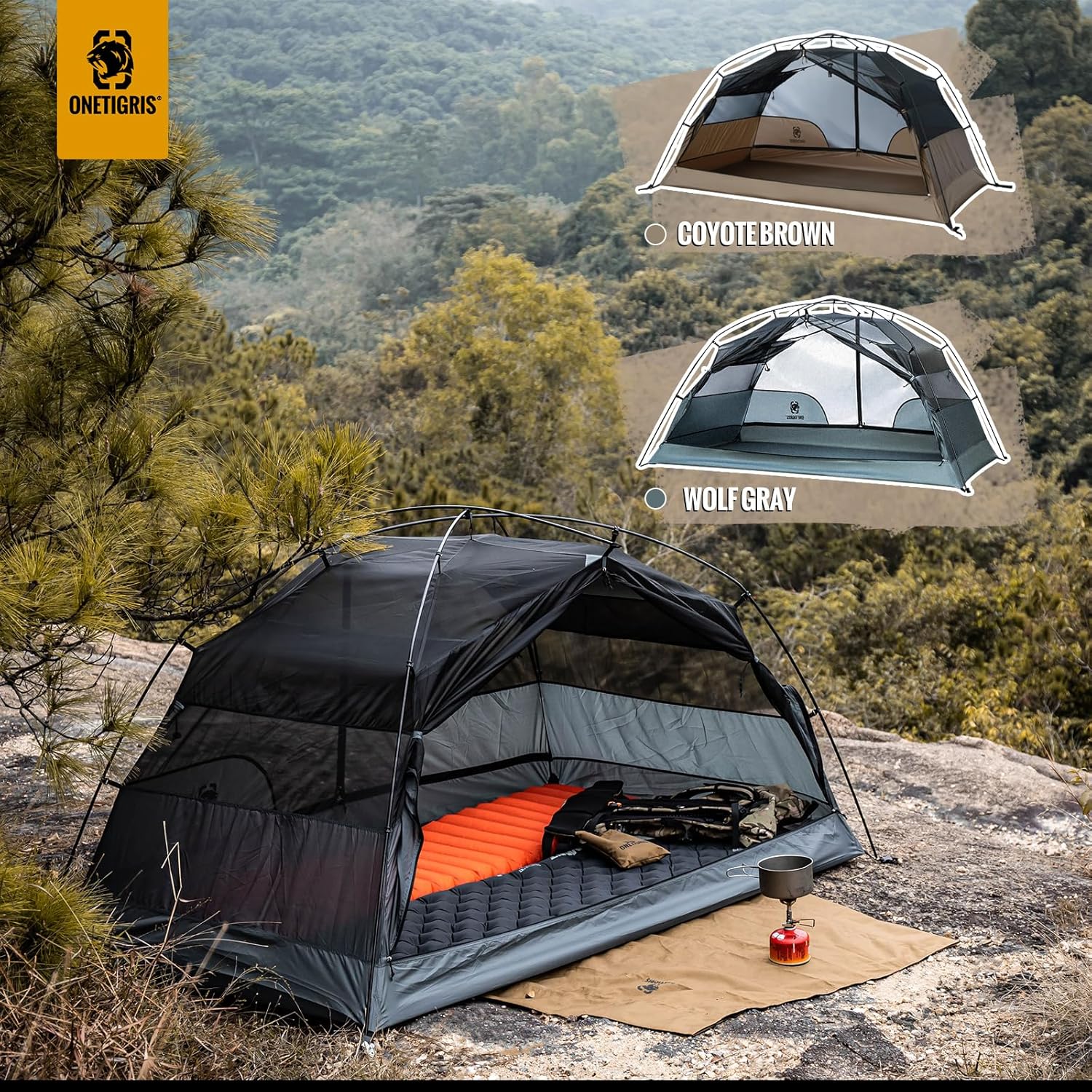 OneTigris COSMITTO 2 Person Backpacking Tent Shelter- Free Standing Lightweight Waterproof 3 Season Camping Tent for Outdoor Hiking Mountaineering · v5