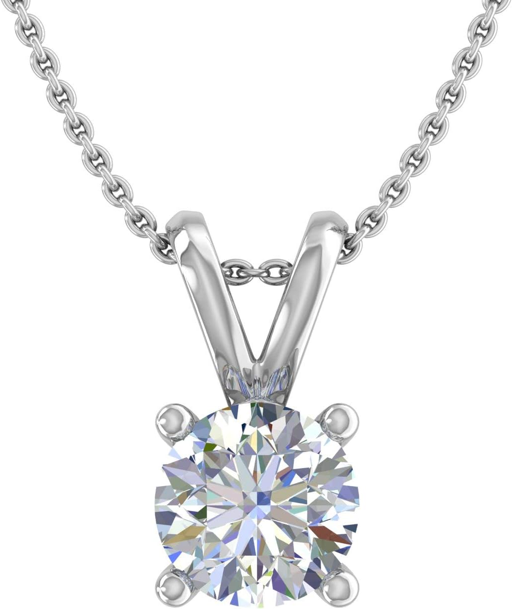 1/2 Carat Diamond Solitaire Pendant Necklace in 14K Gold (Silver Chain Included) · v2