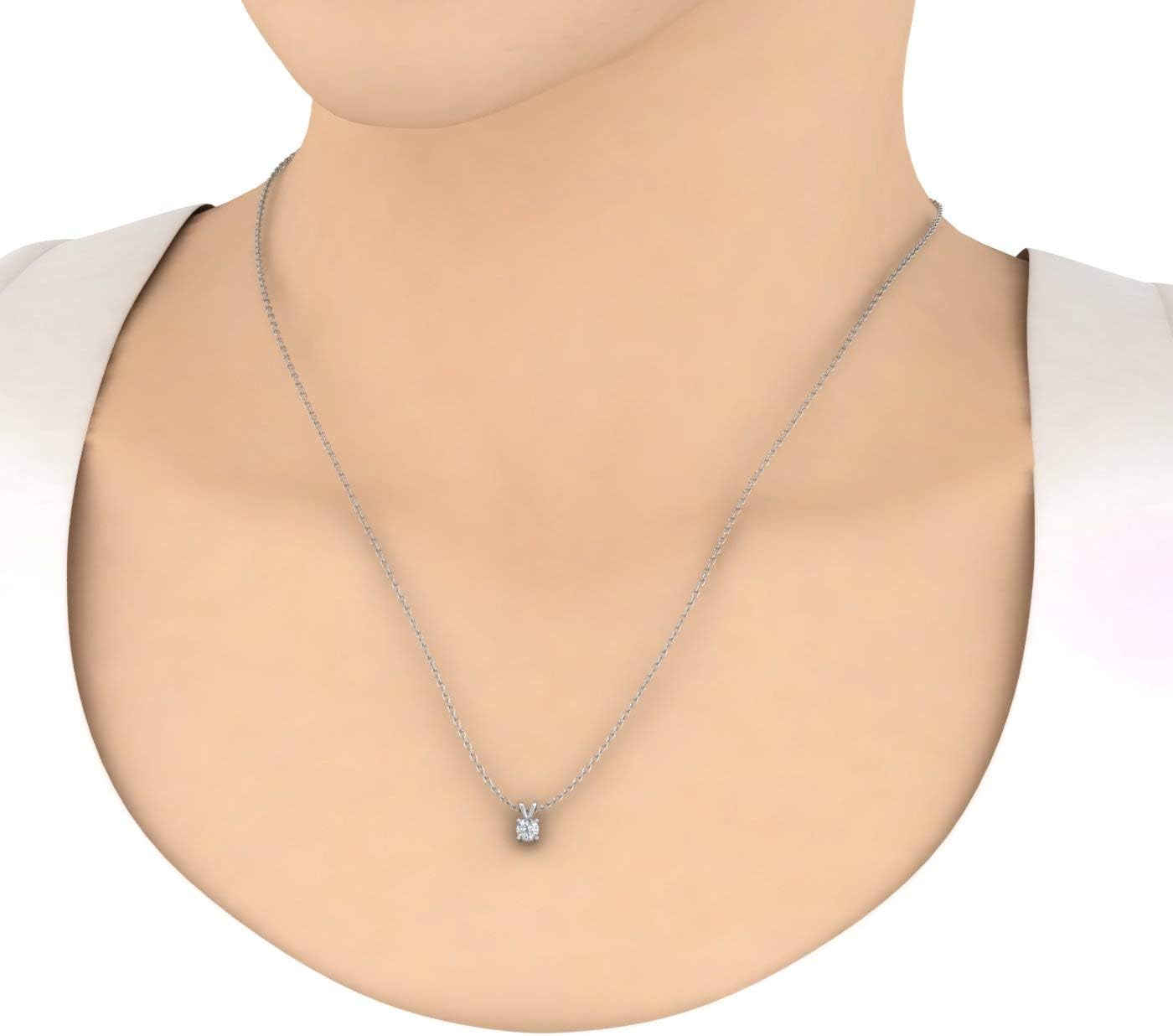 1/2 Carat Diamond Solitaire Pendant Necklace in 14K Gold (Silver Chain Included) · v2
