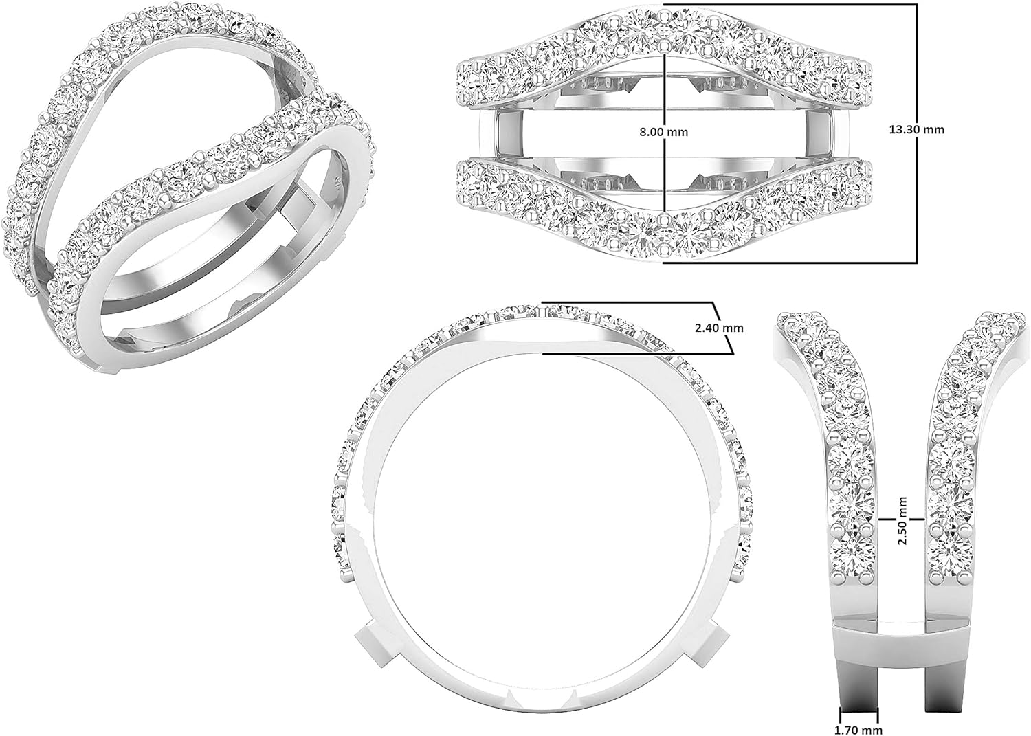 Dazzlingrock Koleksiyonu 1.75 Cttw Yuvarlak Laboratuvar Yetiştirilmiş Elmas Kadın Düğün Geliştirici Koruyucu Çift Yüzük, Metal 10K/14K/18K Katı Altın 925 Ayar Gümüş