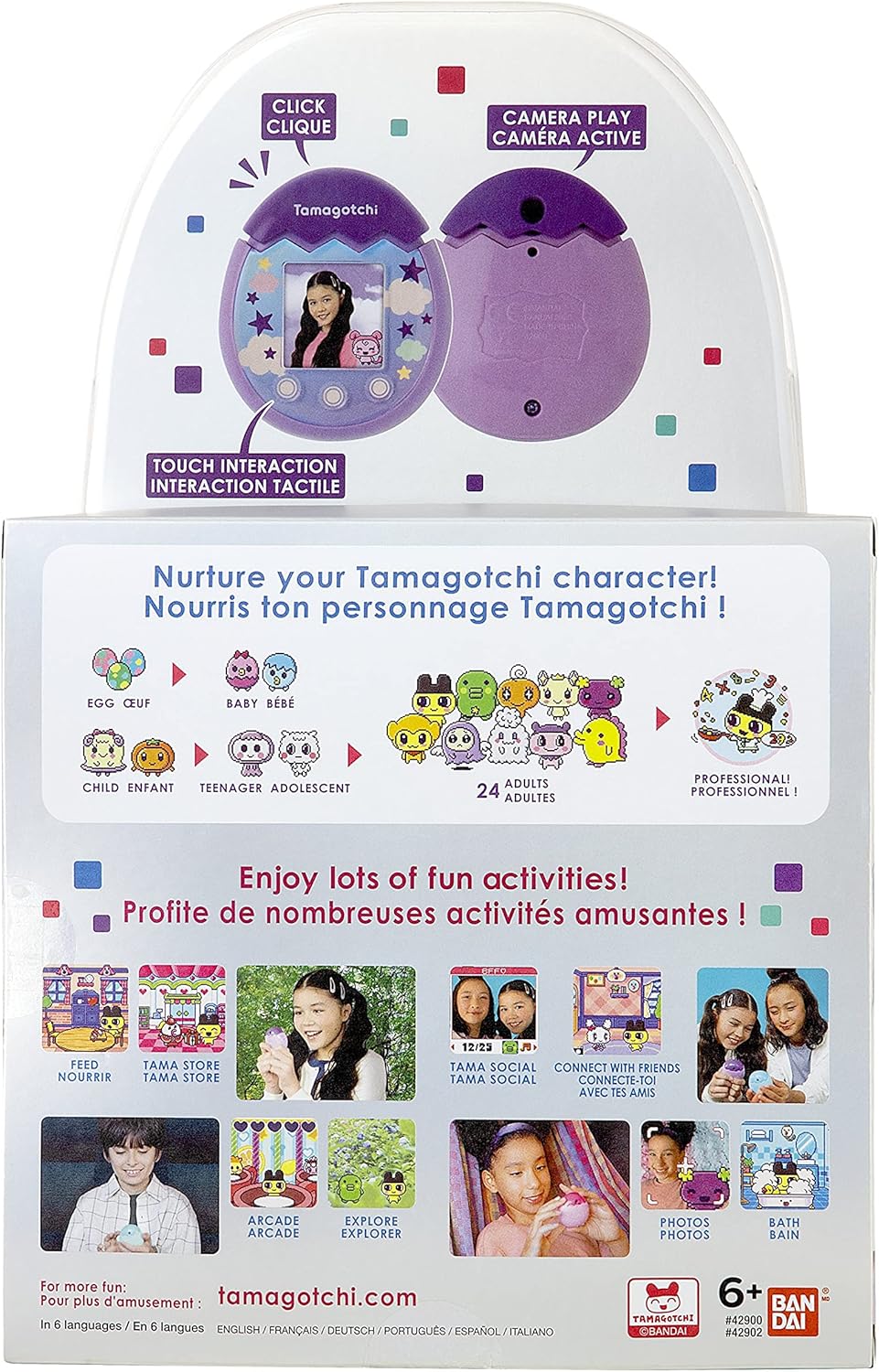 TAMAGOTCHI 42902 Bandai Pix La nuova generazione di animali domestici in realtà virtuale con fotocamera, giochi e personaggi da collezione: Sky, Purple, Single