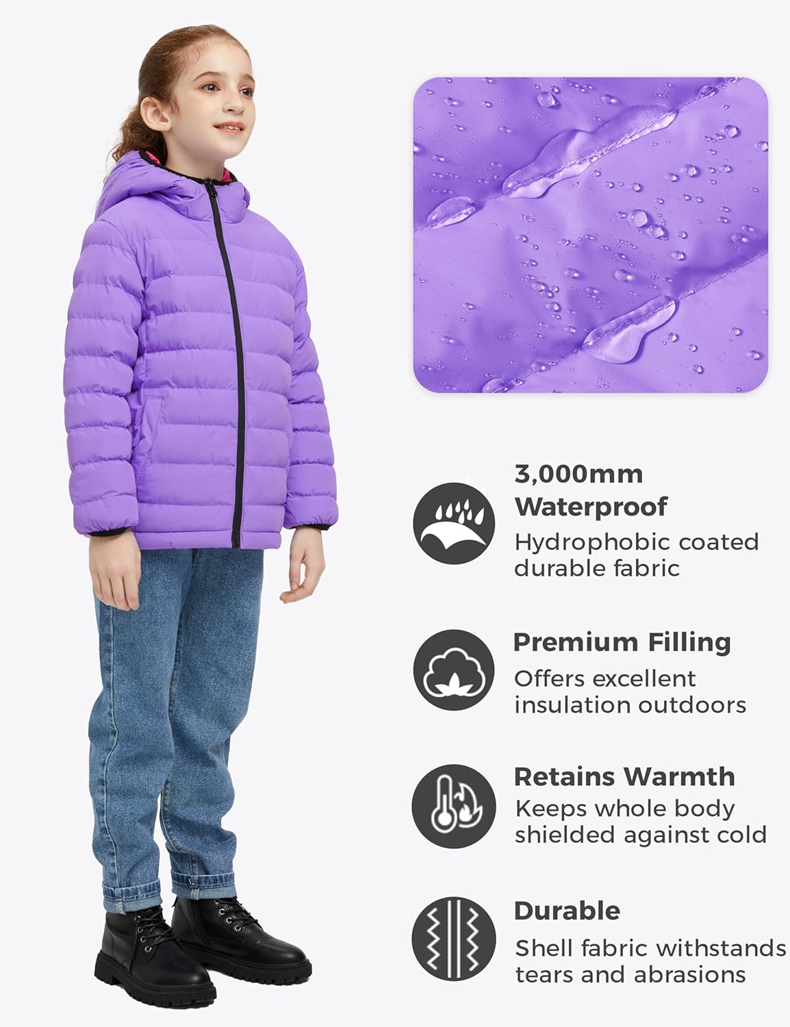 wantdo Girls Lightweight Puffer Jacket Hooded Winter Outerwear Jacket Padded Bubble Coats