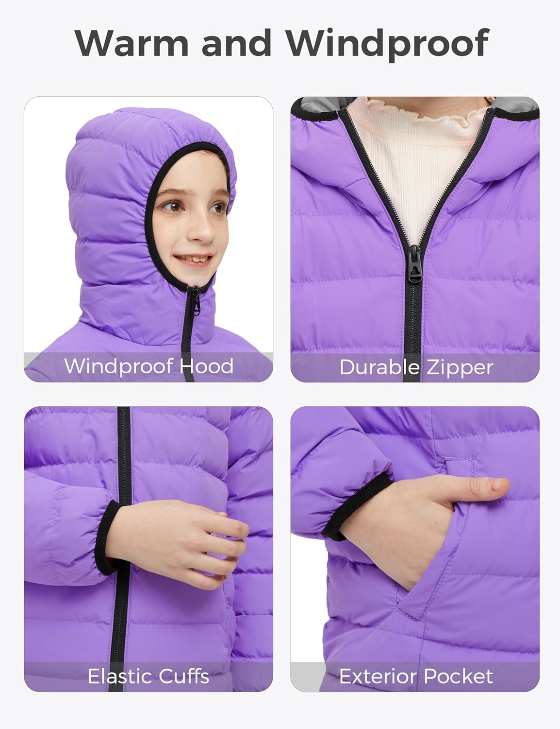 wantdo Girls Lightweight Puffer Jacket Hooded Winter Outerwear Jacket Padded Bubble Coats