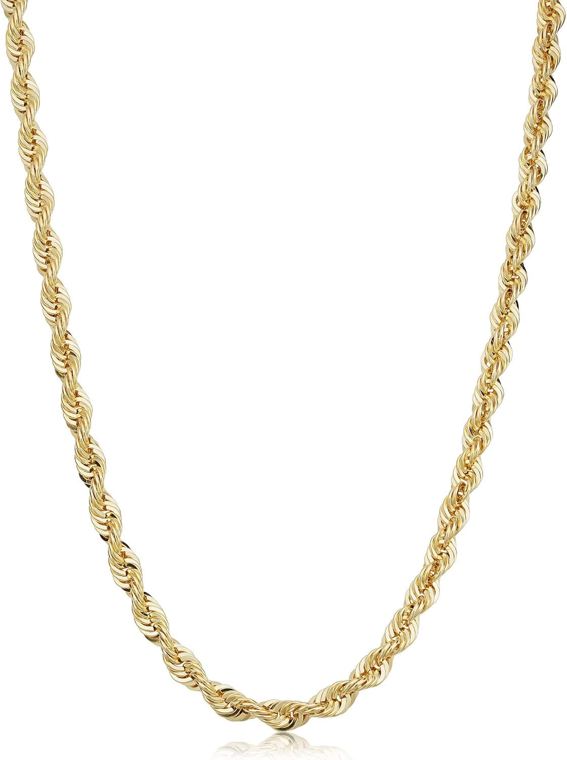 สร้อยคอโซ่เชือกทองคำแท้ 14k สีเหลืองจาก Kooljewelry สำหรับผู้ชายและผู้หญิง (ขนาด 2.1 มม., 3.2 มม., 4.2 มม. หรือ 6 มม.)