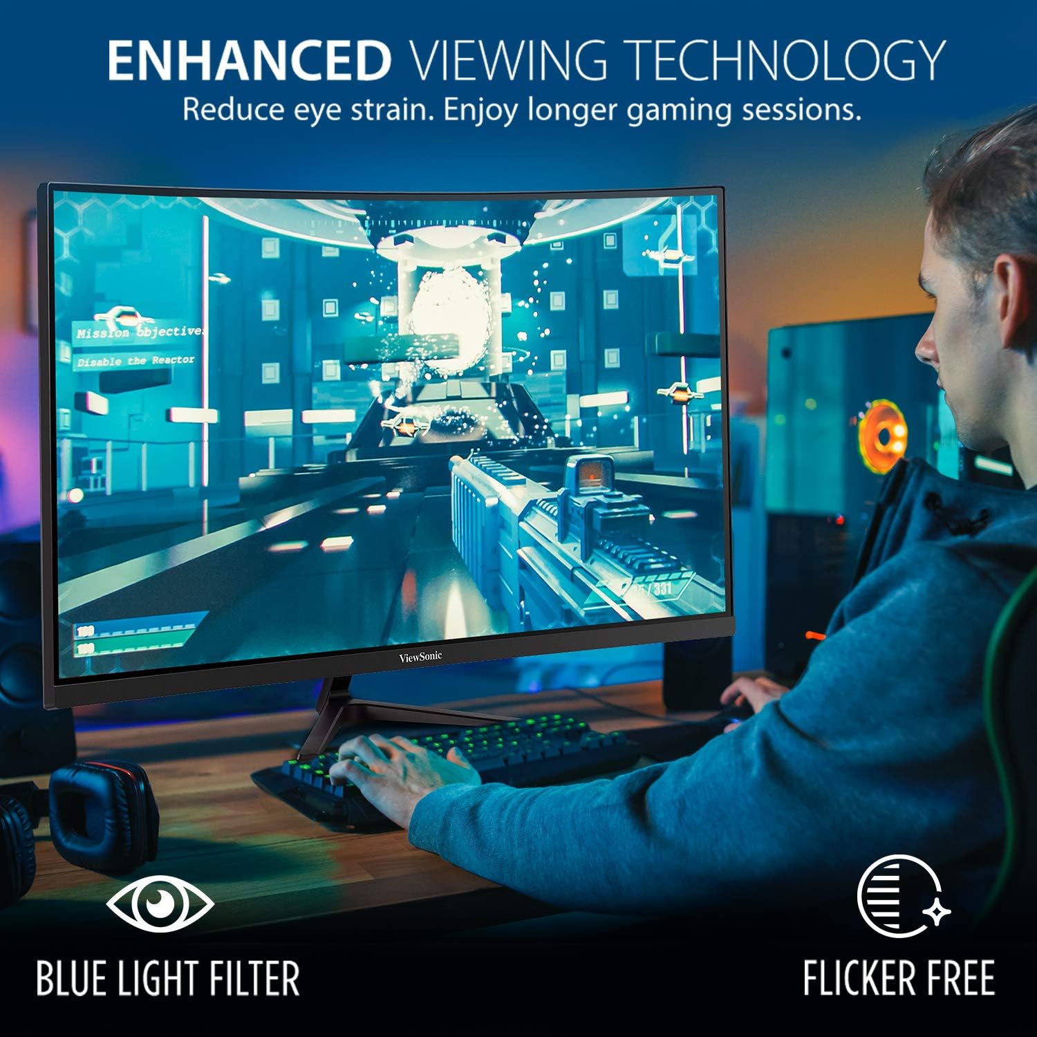 ViewSonic VX3218-PC-MHD 32 Inch Curved 1080p 1ms 180Hz Gaming Monitor with FreeSync Premium, Eye Care, HDMI and Display Port · v9