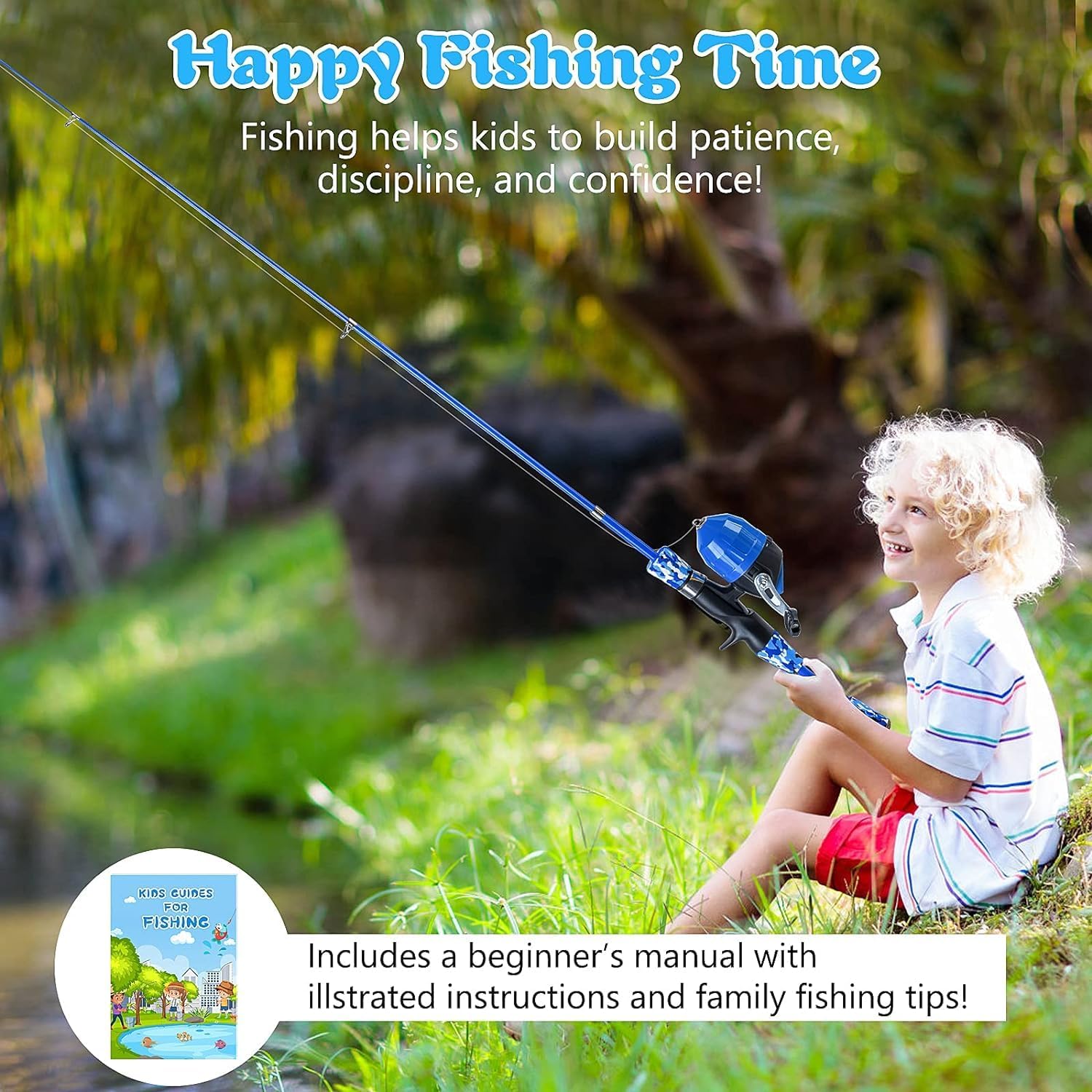 Milerong Kids Fishing Rod, Kids Fishing Pole Portable Telescopic Fishing Rod and Reel Combo Kit for Boys, Girls, Youth - with Spincast Fishing Reel, Fishing Tackles, Fishing Lures, Fishing Lines · v3
