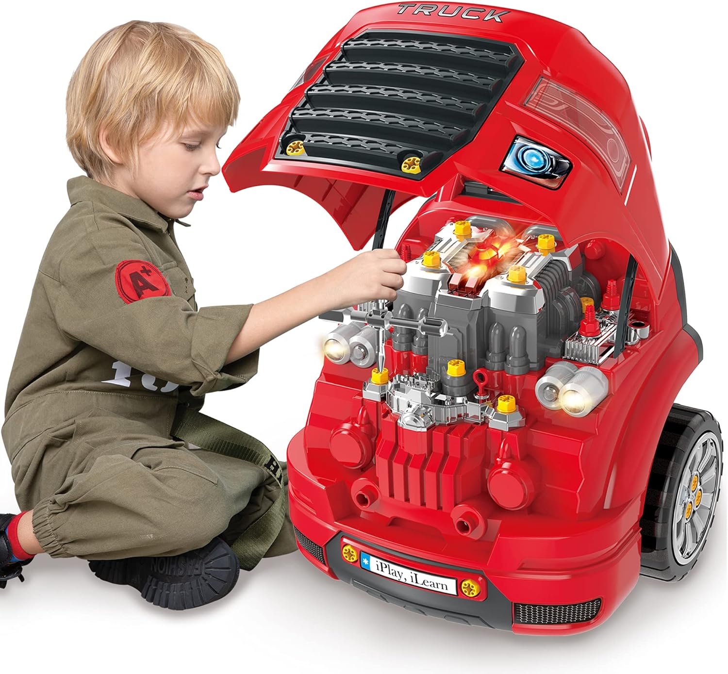 iPlay, iLearn Large Truck Engine Toy, Kids Mechanic Repair Set for 3-5 Yr Toddlers, Big Builder Kit, Take Apart Motor Vehicle Pretent Play Car Service Station, Gifts 4 6 7 8 Year Old Boy Child · v2