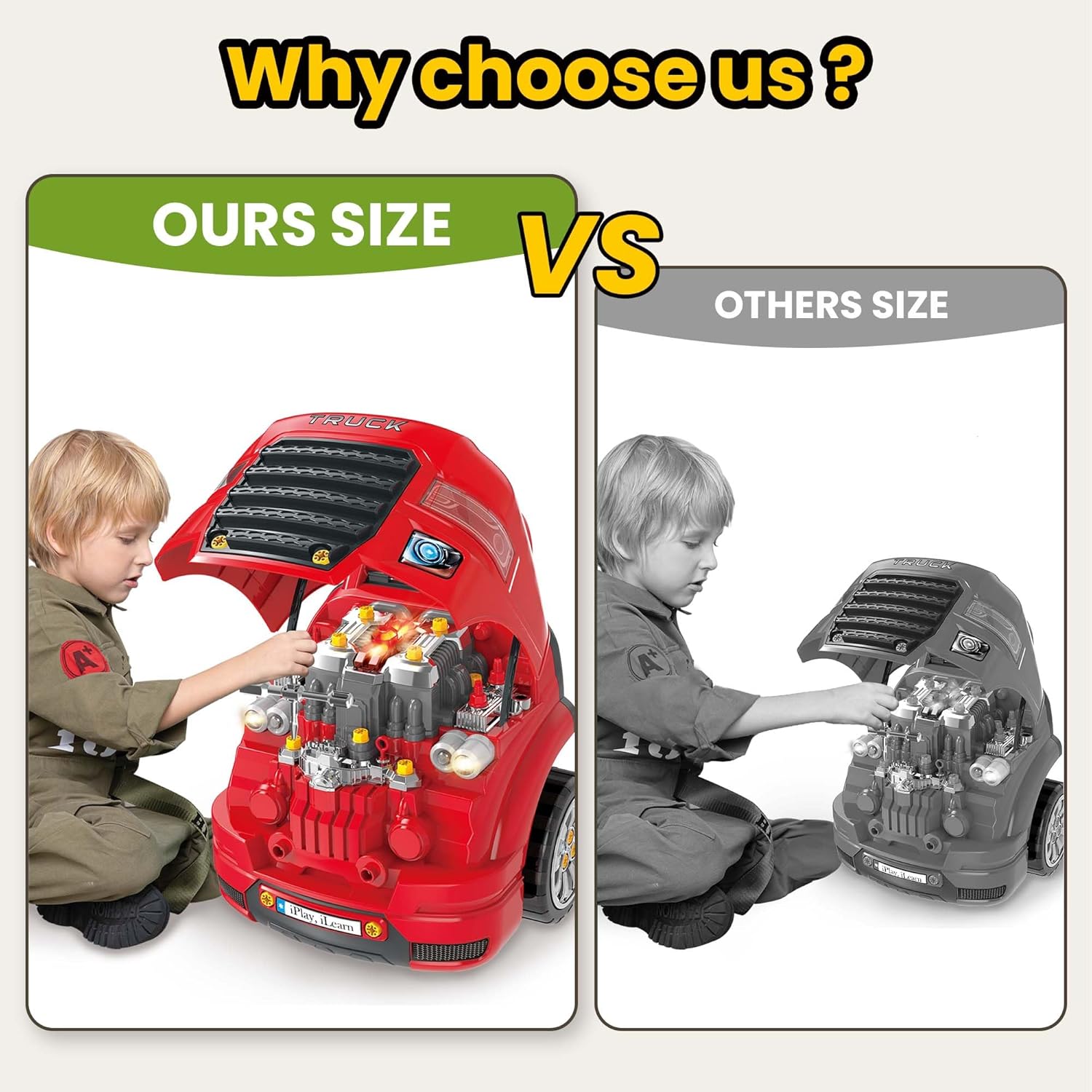 iPlay, iLearn Large Truck Engine Toy, Kids Mechanic Repair Set for 3-5 Yr Toddlers, Big Builder Kit, Take Apart Motor Vehicle Pretent Play Car Service Station, Gifts 4 6 7 8 Year Old Boy Child · v2