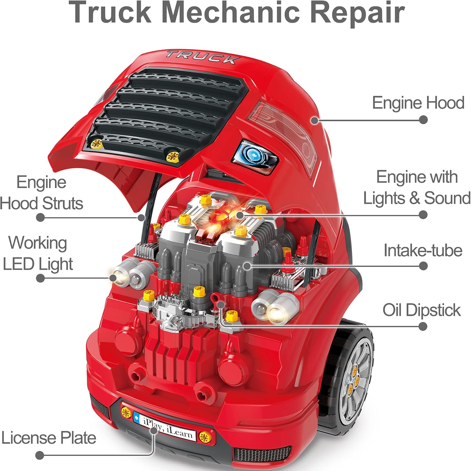 iPlay, iLearn Large Truck Engine Toy, Kids Mechanic Repair Set for 3-5 Yr Toddlers, Big Builder Kit, Take Apart Motor Vehicle Pretent Play Car Service Station, Gifts 4 6 7 8 Year Old Boy Child · v2