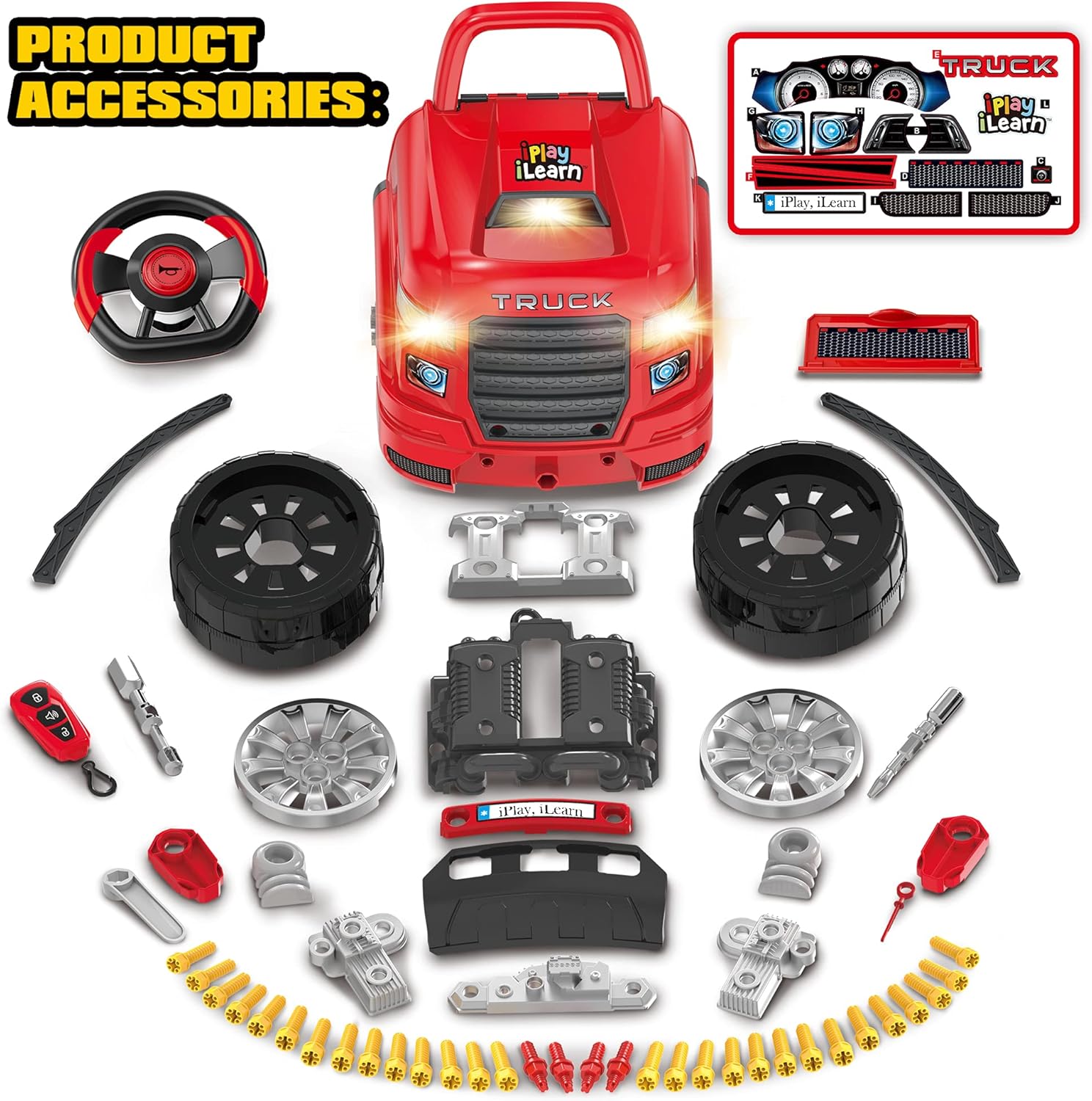 iPlay, iLearn Large Truck Engine Toy, Kids Mechanic Repair Set for 3-5 Yr Toddlers, Big Builder Kit, Take Apart Motor Vehicle Pretent Play Car Service Station, Gifts 4 6 7 8 Year Old Boy Child · v2