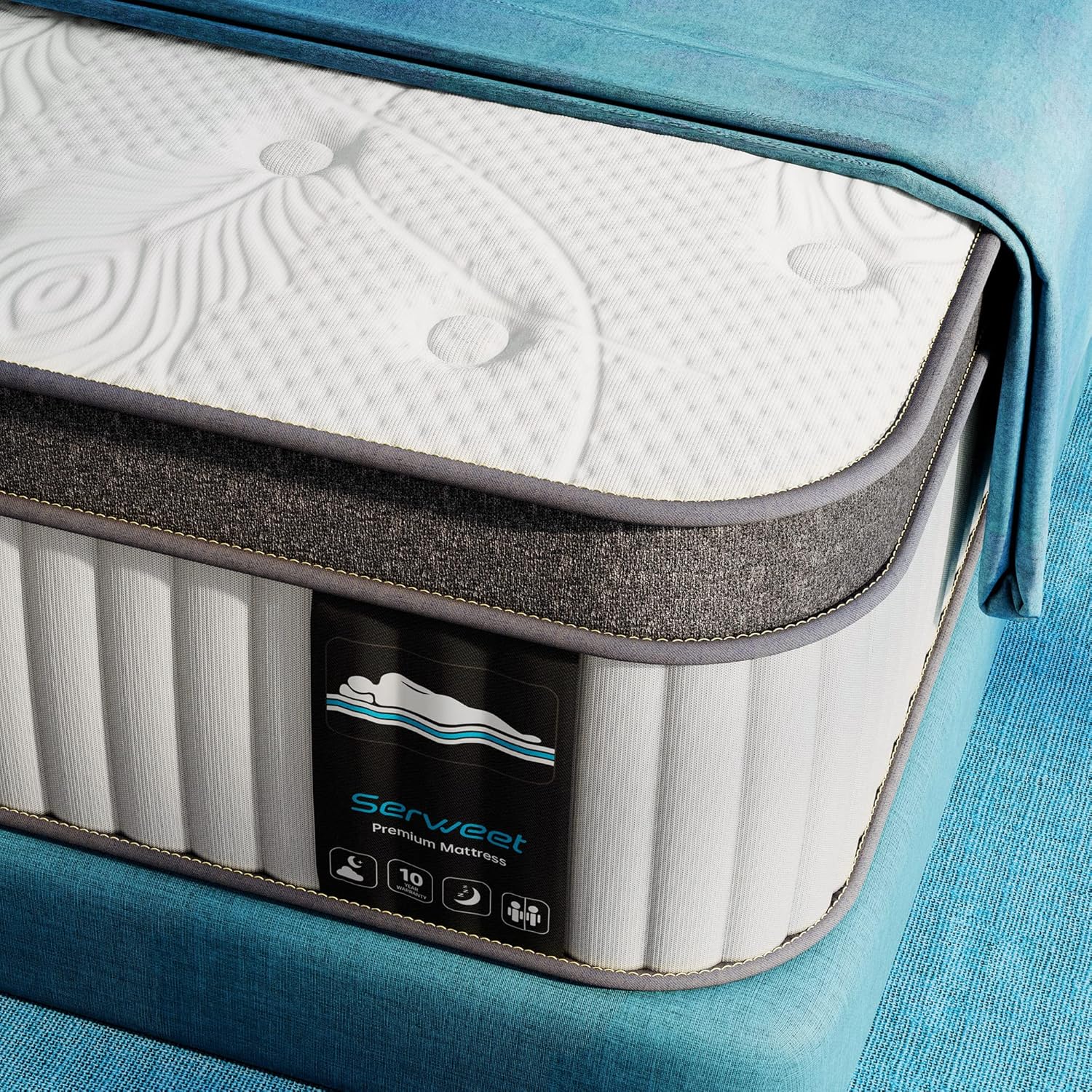 Serweet 12 Inch Memory Foam Hybrid Full Mattress - Heavier Coils for Durable Support - Pocket Innersprings for Motion Isolation - Pressure Relieving - Medium Firm - Made in Century-Old Factory · v2