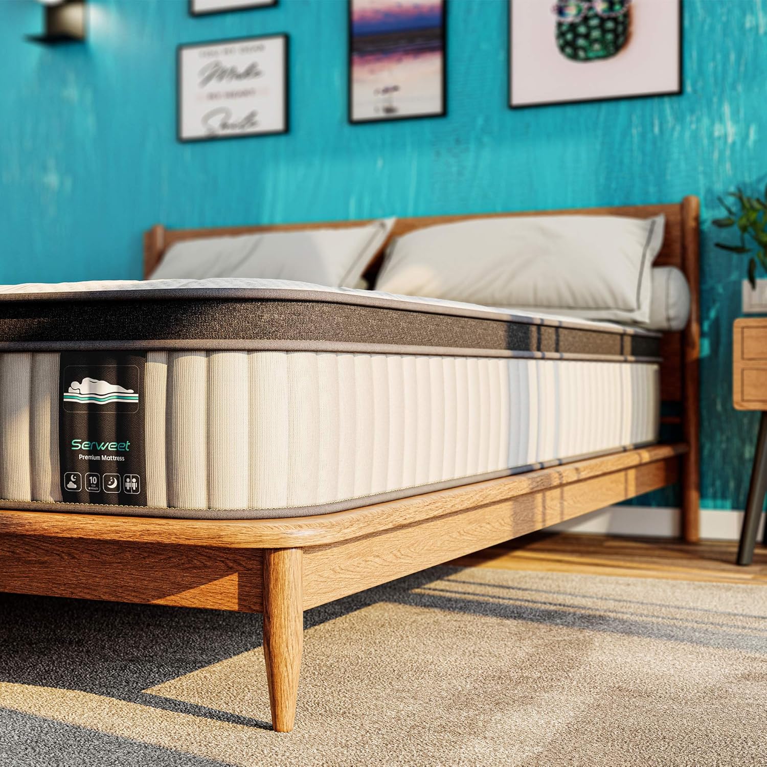 Serweet 12 Inch Memory Foam Hybrid Full Mattress - Heavier Coils for Durable Support - Pocket Innersprings for Motion Isolation - Pressure Relieving - Medium Firm - Made in Century-Old Factory · v2