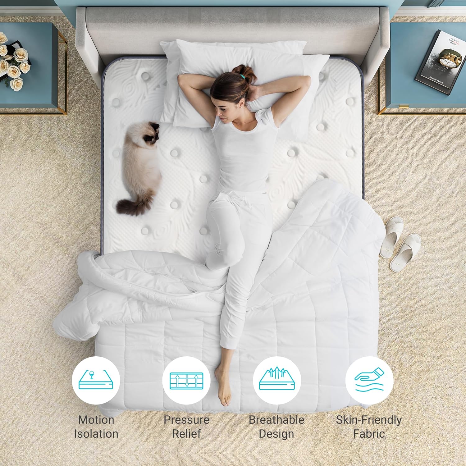 Serweet 12 Inch Memory Foam Hybrid Full Mattress - Heavier Coils for Durable Support - Pocket Innersprings for Motion Isolation - Pressure Relieving - Medium Firm - Made in Century-Old Factory · v2