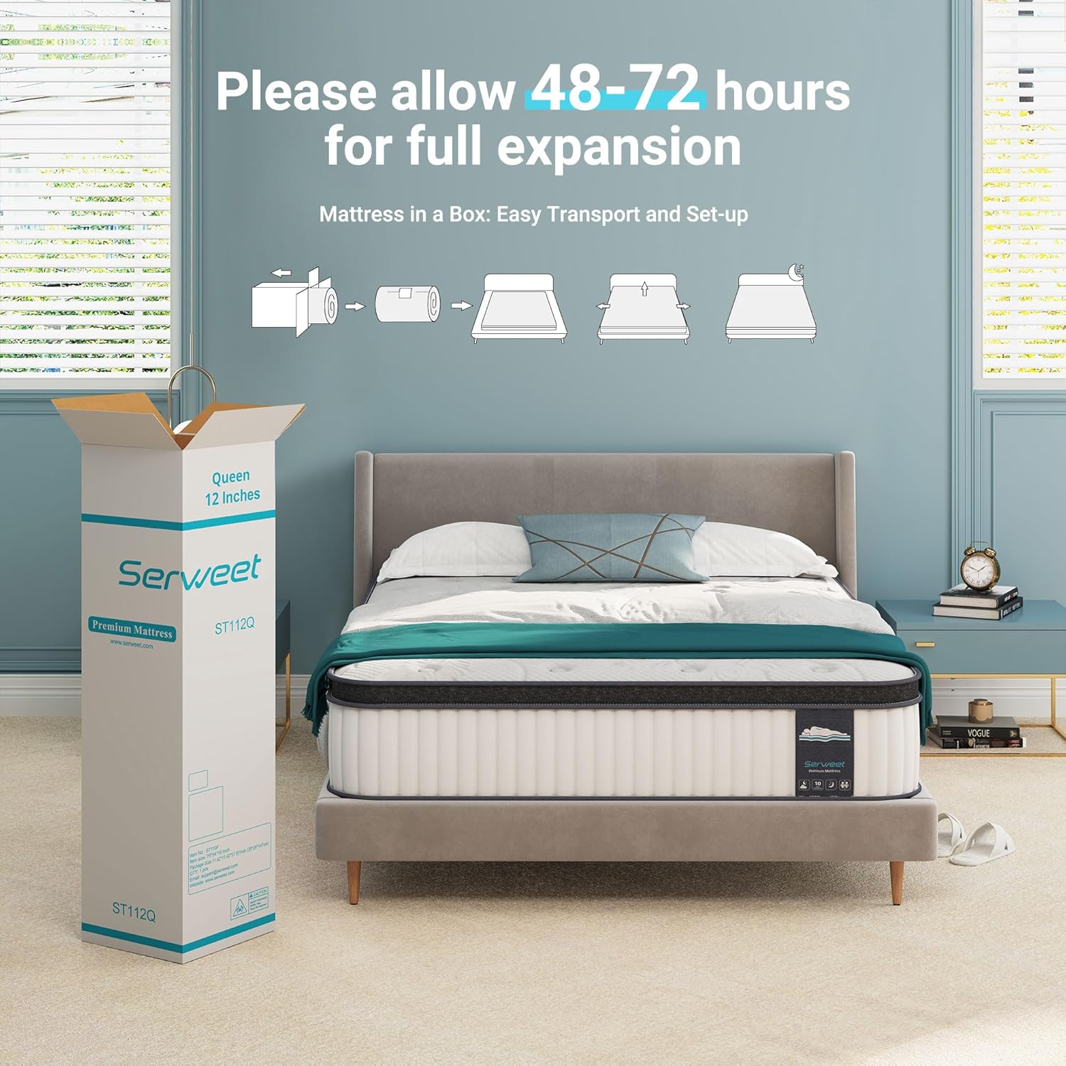 Serweet 12 Inch Memory Foam Hybrid Full Mattress - Heavier Coils for Durable Support - Pocket Innersprings for Motion Isolation - Pressure Relieving - Medium Firm - Made in Century-Old Factory · v2
