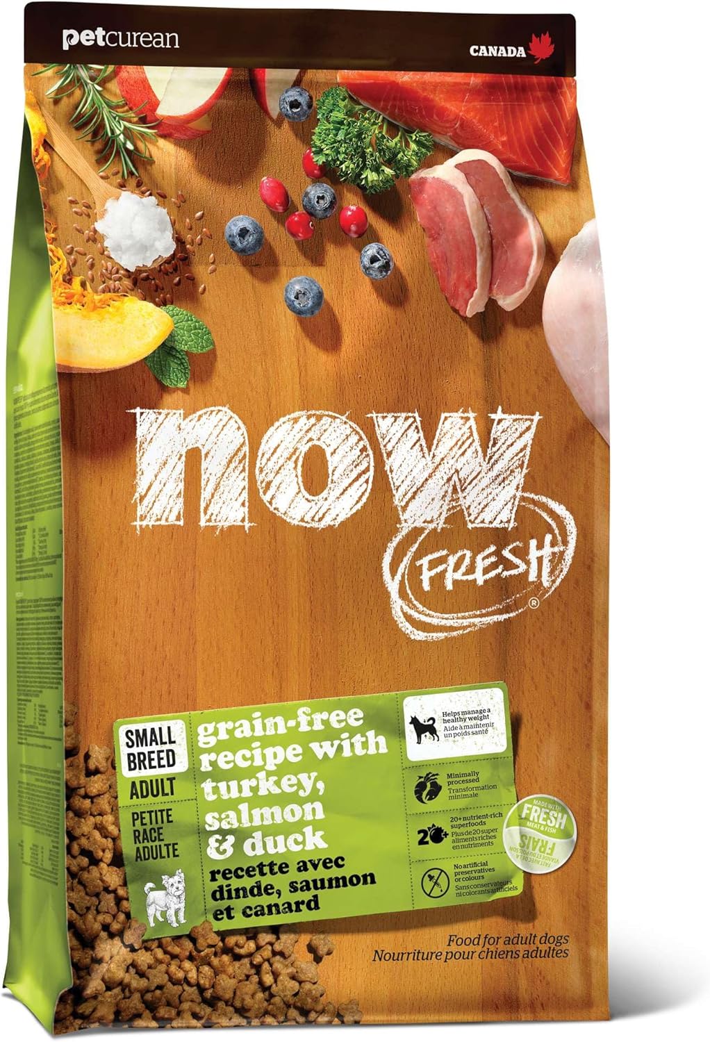 Nourriture sèche pour chiens de petite race Now Fresh, recette de dinde, de saumon et de canard, 22 livres. Nourriture pour chiens de petite race sans céréales, préparée avec de la vraie viande et du vrai poisson pour les petites et les mini-races