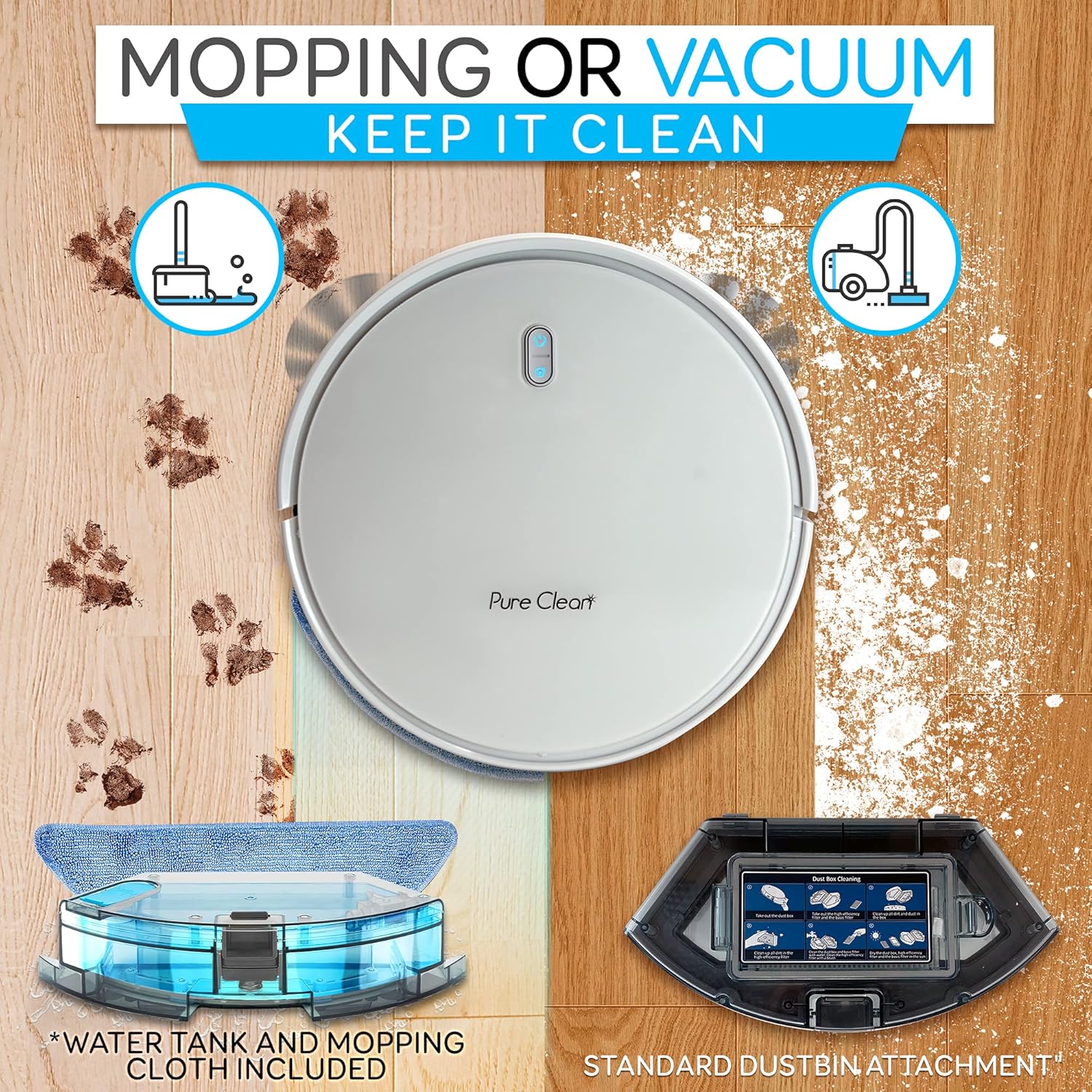 Robot Vacuummop SereneLife Combo Machine à nettoyer les sols robotisée à nettoyage automatique Robo Vac Mopping Aspiradora Smart App Alexa Gyroscope Technologie de navigation pour la maison, tapis, bois dur, carrelage, poils d'animaux