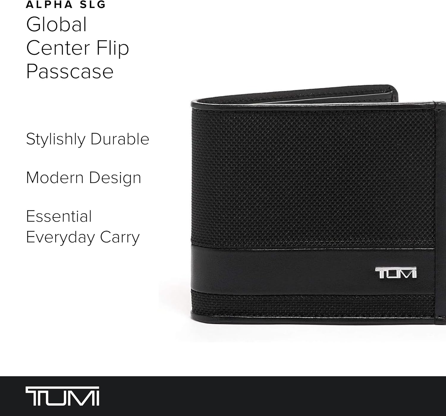 TUMI - Alpha Global Center Flip Passcase - Wallets for Men - Organized Bill Compartment Hidden Pocket - 3.8 X 4.8" X 1.0" - Black · v3