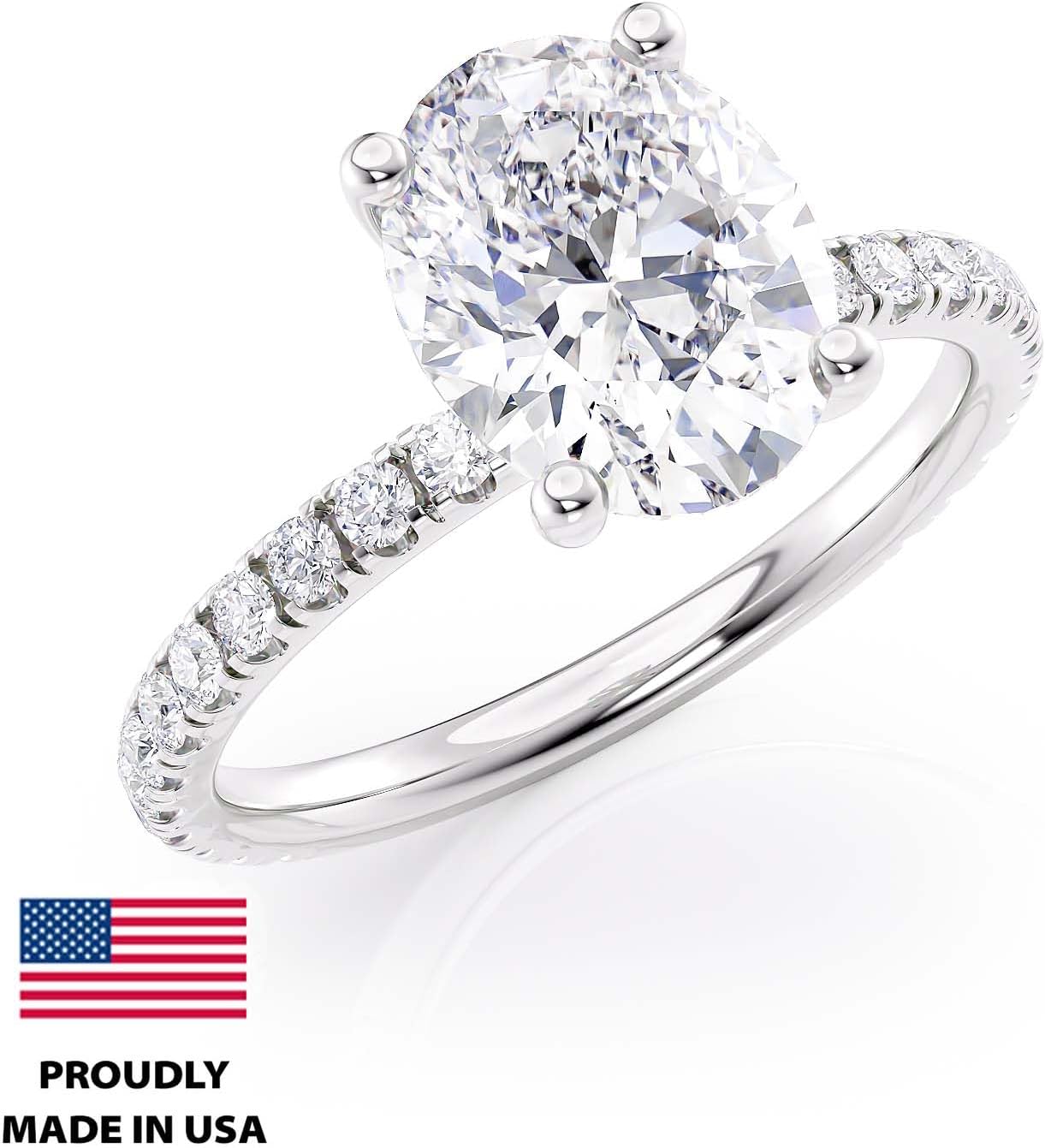 2 to 6 Carat Oval Moissanite Engagement Ring - 1/4 Carat Round Natural Diamond - 14K Gold (G-H/VS, G-H/SI, cttw, DEW) Wedding Promise Ring for Women Size 4 to 11 Made in USA · v7