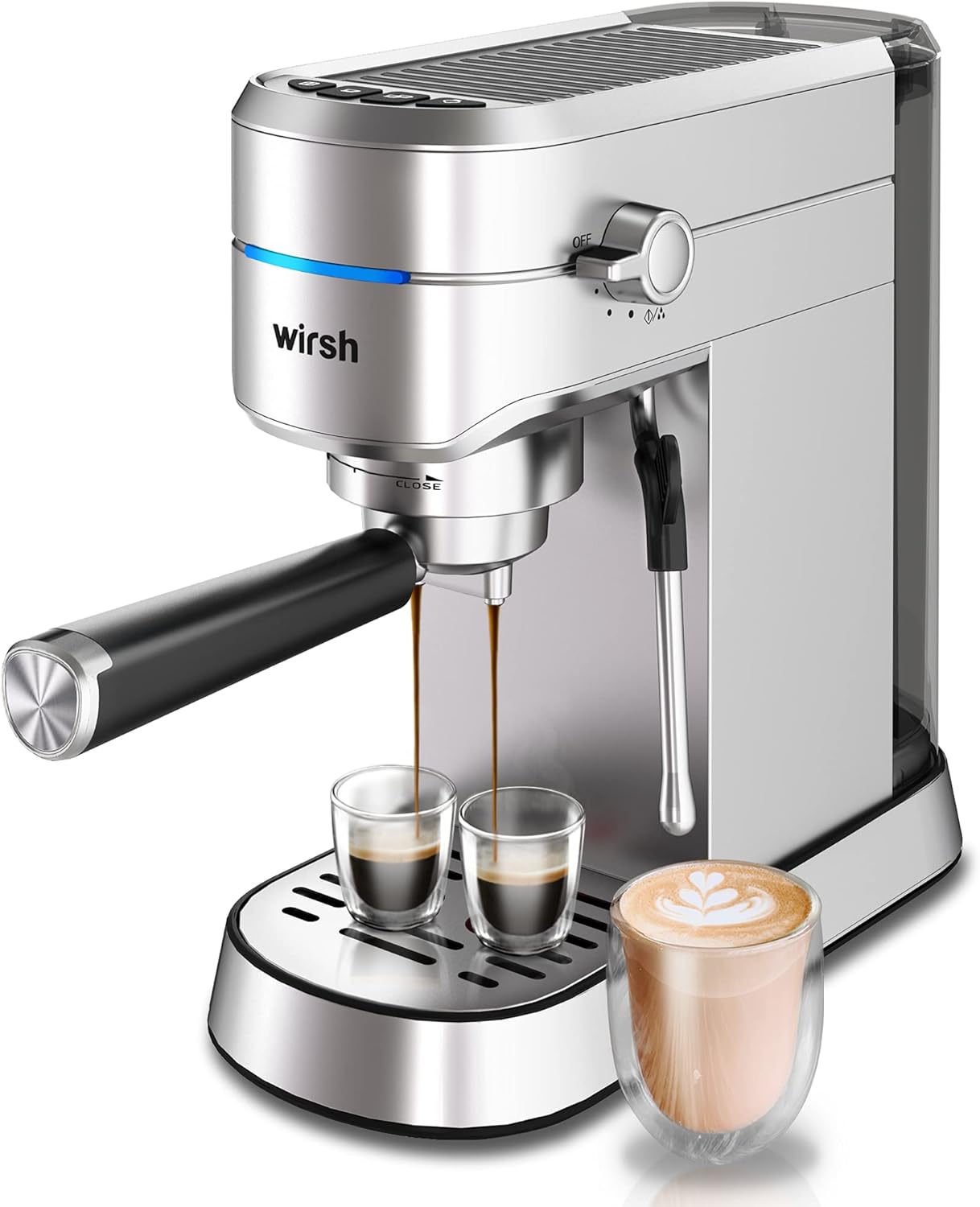 Máquina de café espresso wirsh, máquina de café espresso de 20 bares con vaporera comercial para café con leche y capuchino, cafetera exprés con depósito de agua extraíble de 42 onzas, acero inoxidable (barista doméstico)