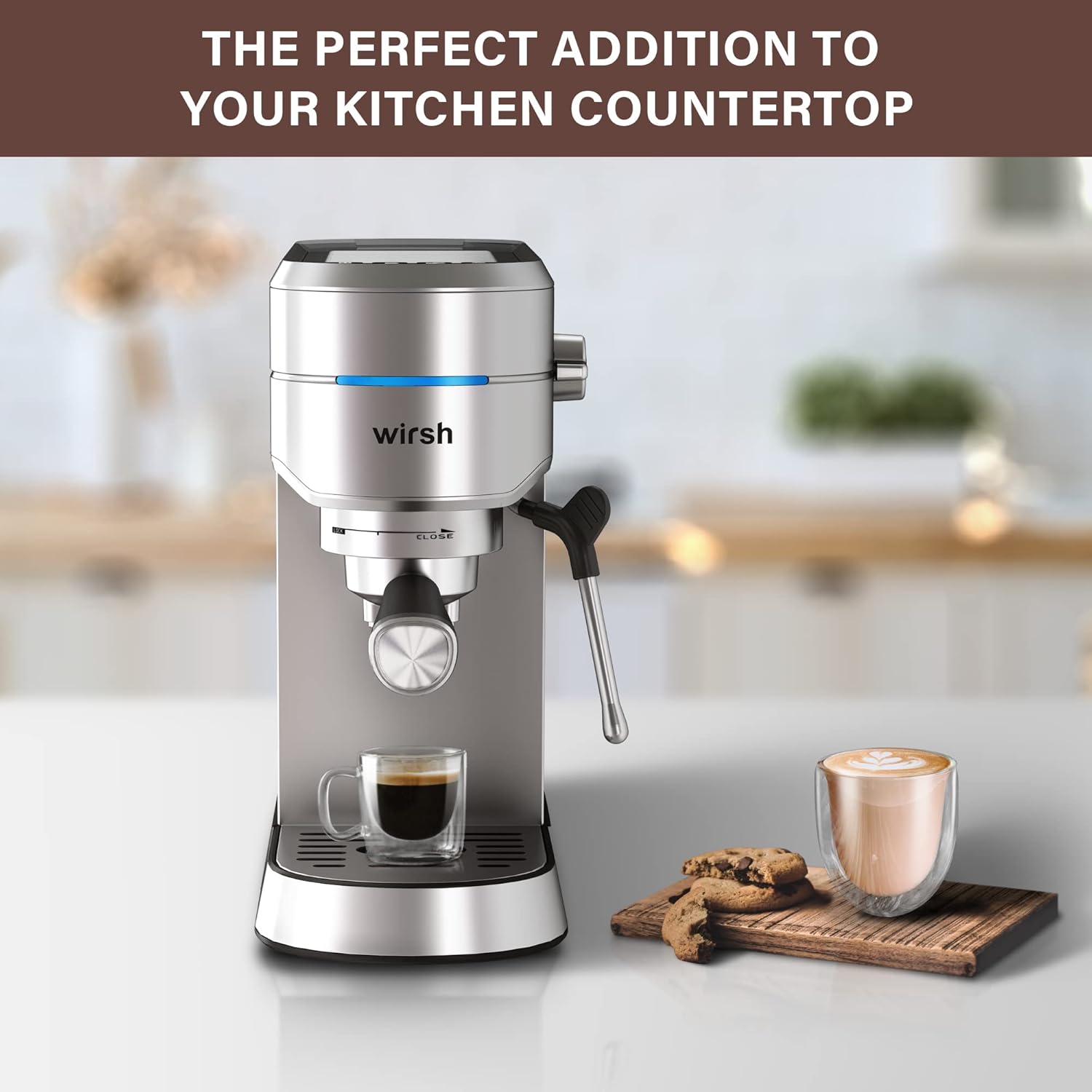 Máquina de café espresso wirsh, máquina de café espresso de 20 bares con vaporera comercial para café con leche y capuchino, cafetera exprés con depósito de agua extraíble de 42 onzas, acero inoxidable (barista doméstico)