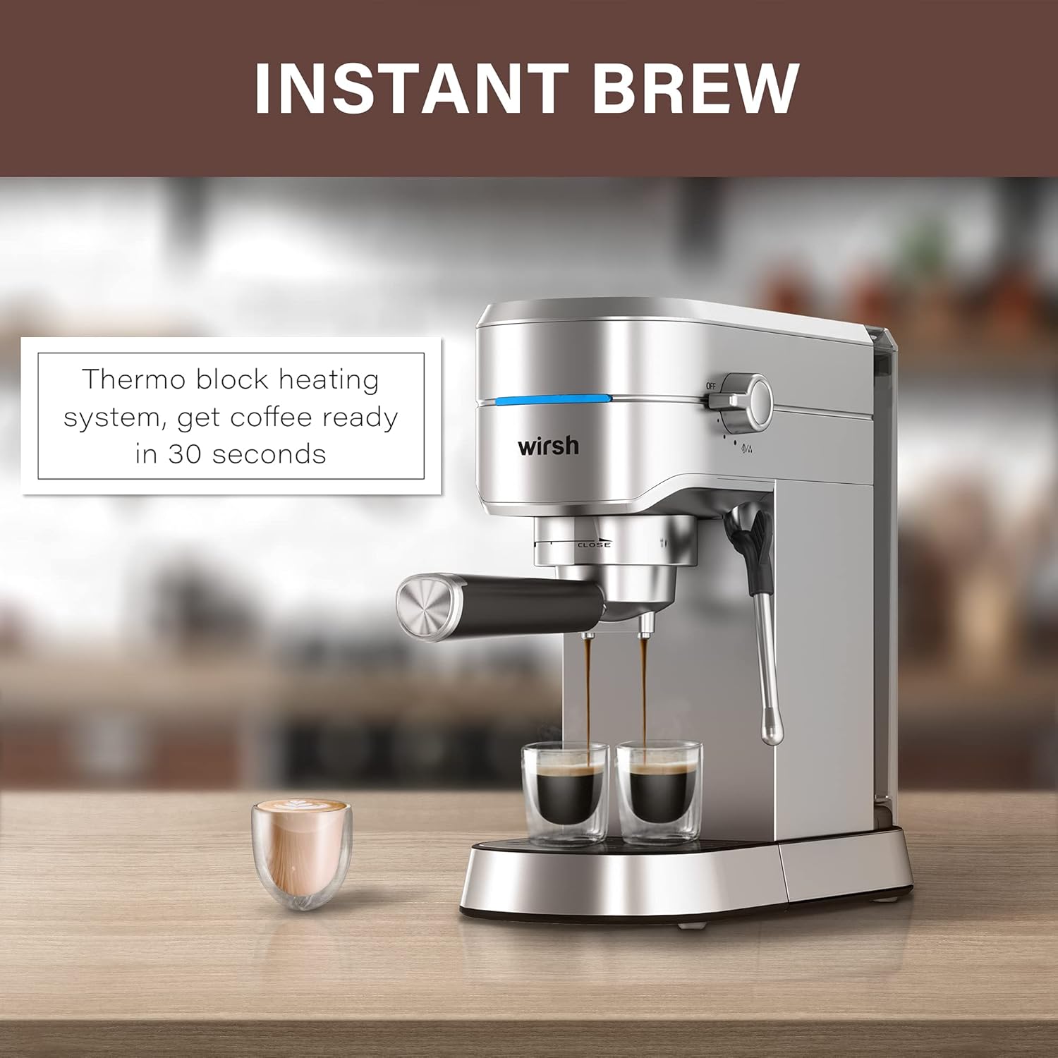 Máquina de café espresso wirsh, máquina de café espresso de 20 bares con vaporera comercial para café con leche y capuchino, cafetera exprés con depósito de agua extraíble de 42 onzas, acero inoxidable (barista doméstico)