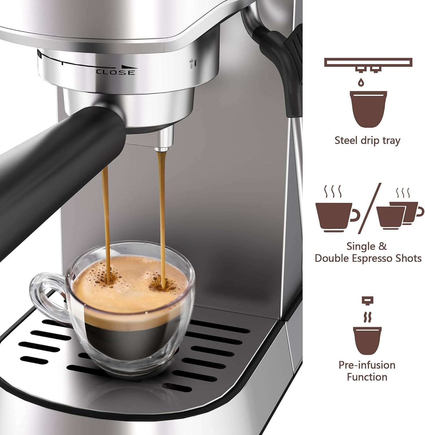 Máquina de café espresso wirsh, máquina de café espresso de 20 bares con vaporera comercial para café con leche y capuchino, cafetera exprés con depósito de agua extraíble de 42 onzas, acero inoxidable (barista doméstico)
