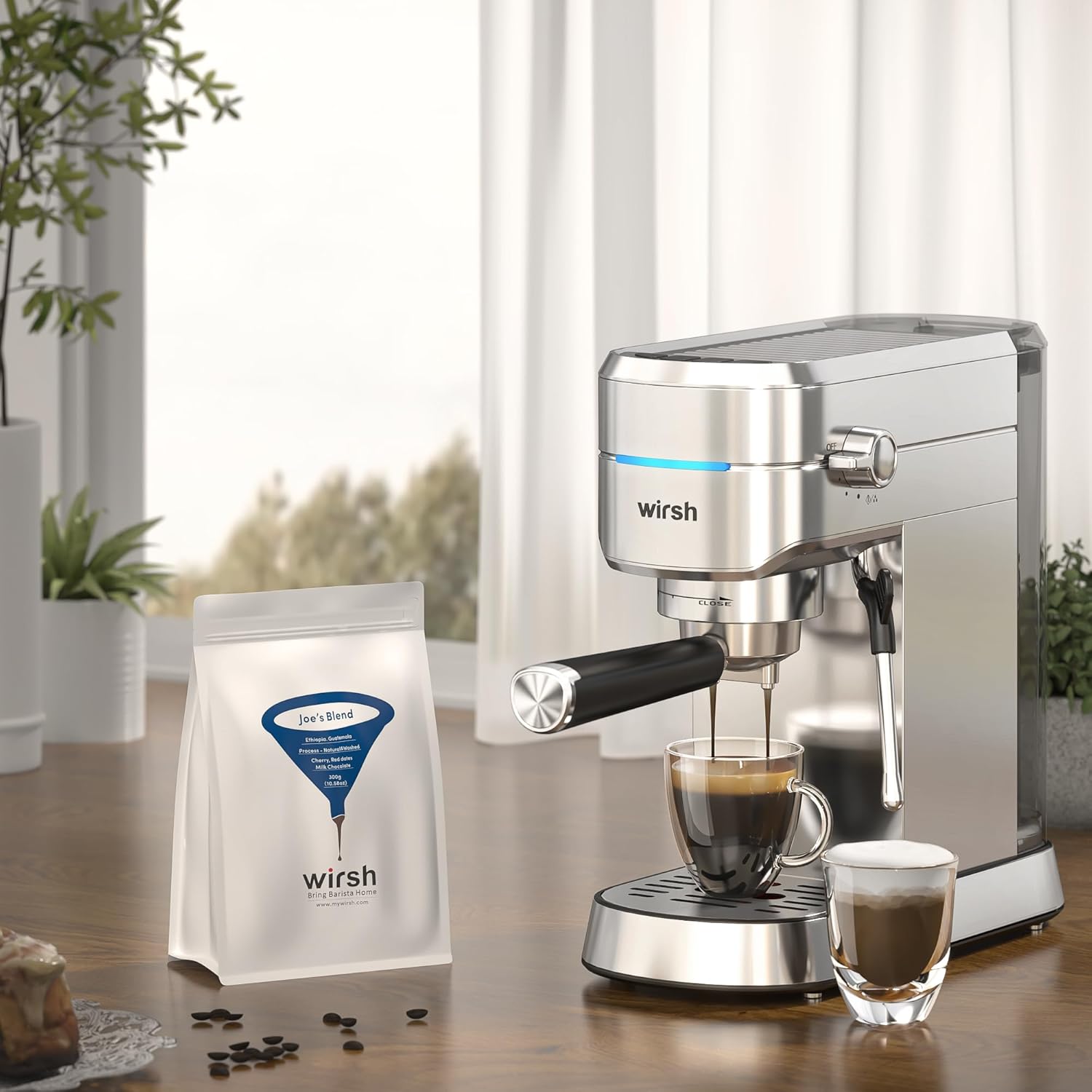 Máquina de café espresso wirsh, máquina de café espresso de 20 bares con vaporera comercial para café con leche y capuchino, cafetera exprés con depósito de agua extraíble de 42 onzas, acero inoxidable (barista doméstico)