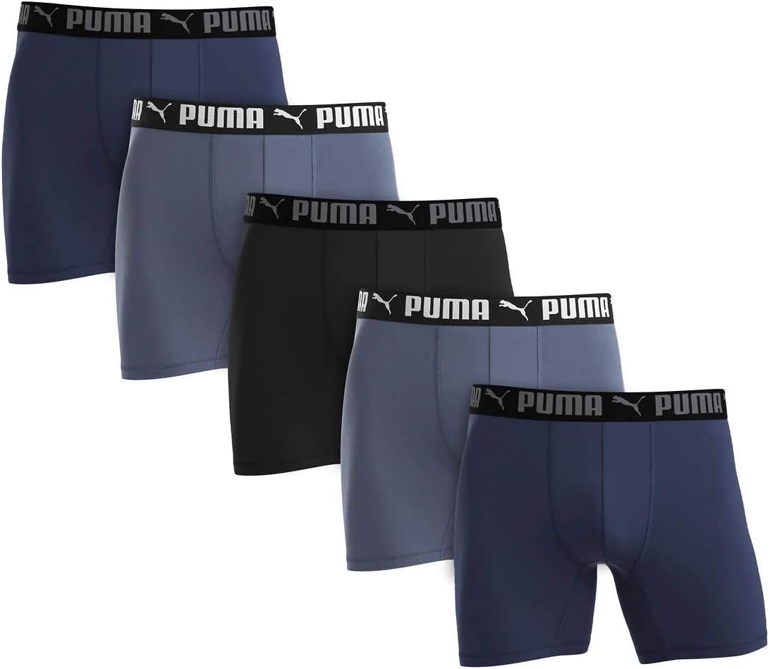 PUMA Mens Microfiber Boxer Brief, 5-pack (Large, Blue, Gray and Black)