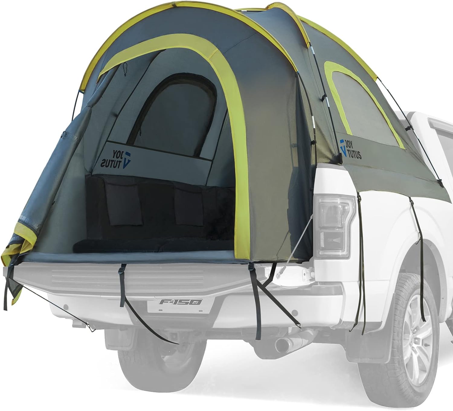 JoyTutus Pickup Truck Tent 2.0 เต็นท์กระบะบรรทุกแบบพกพา PU2000mm 2 ชั้น กันน้ำสำหรับ 2 คน เต็นท์ติดท้ายรถบรรทุกพร้อมผ้าคลุมกันฝน ขนาด 5.5-6 ฟุต เหมาะสำหรับการตั้งแคมป์ - สีเขียว