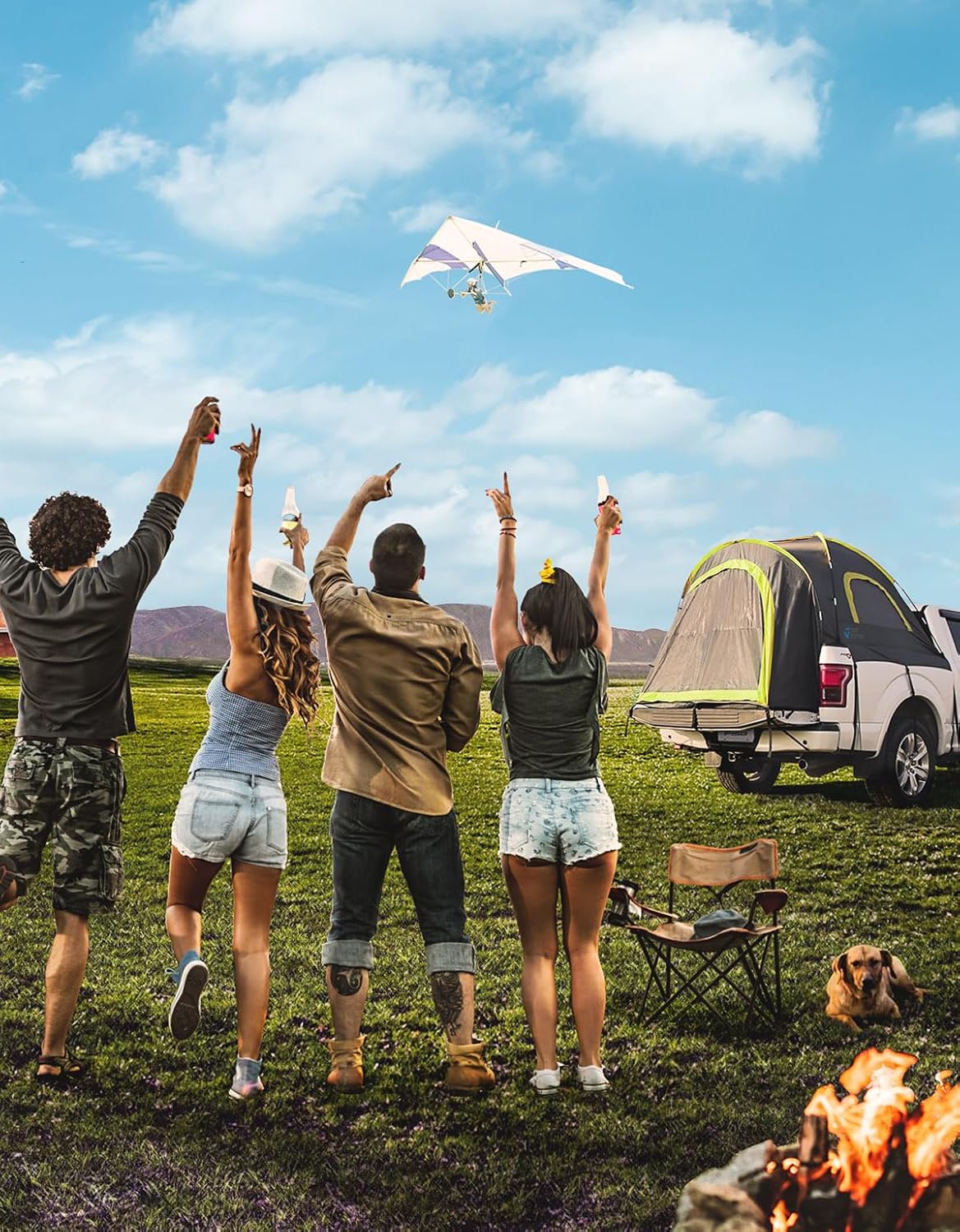 JoyTutus Pickup Truck Tent 2.0 เต็นท์กระบะบรรทุกแบบพกพา PU2000mm 2 ชั้น กันน้ำสำหรับ 2 คน เต็นท์ติดท้ายรถบรรทุกพร้อมผ้าคลุมกันฝน ขนาด 5.5-6 ฟุต เหมาะสำหรับการตั้งแคมป์ - สีเขียว