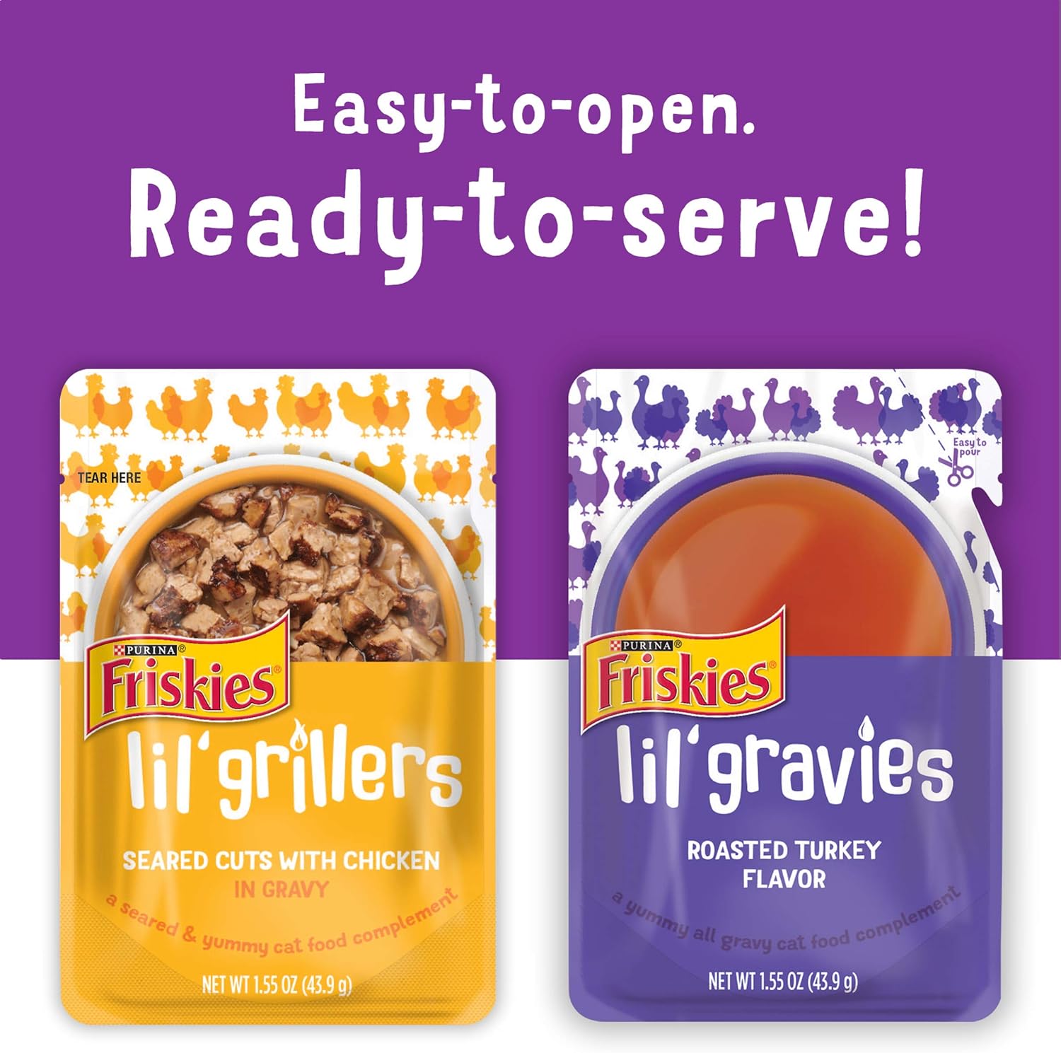 Purina Friskies Gravy Wet Cat Food Complement Variety Pack, Lil Gravies and Lil' Grillers - (Pack of 30) 1.55 oz. Pouches · v6