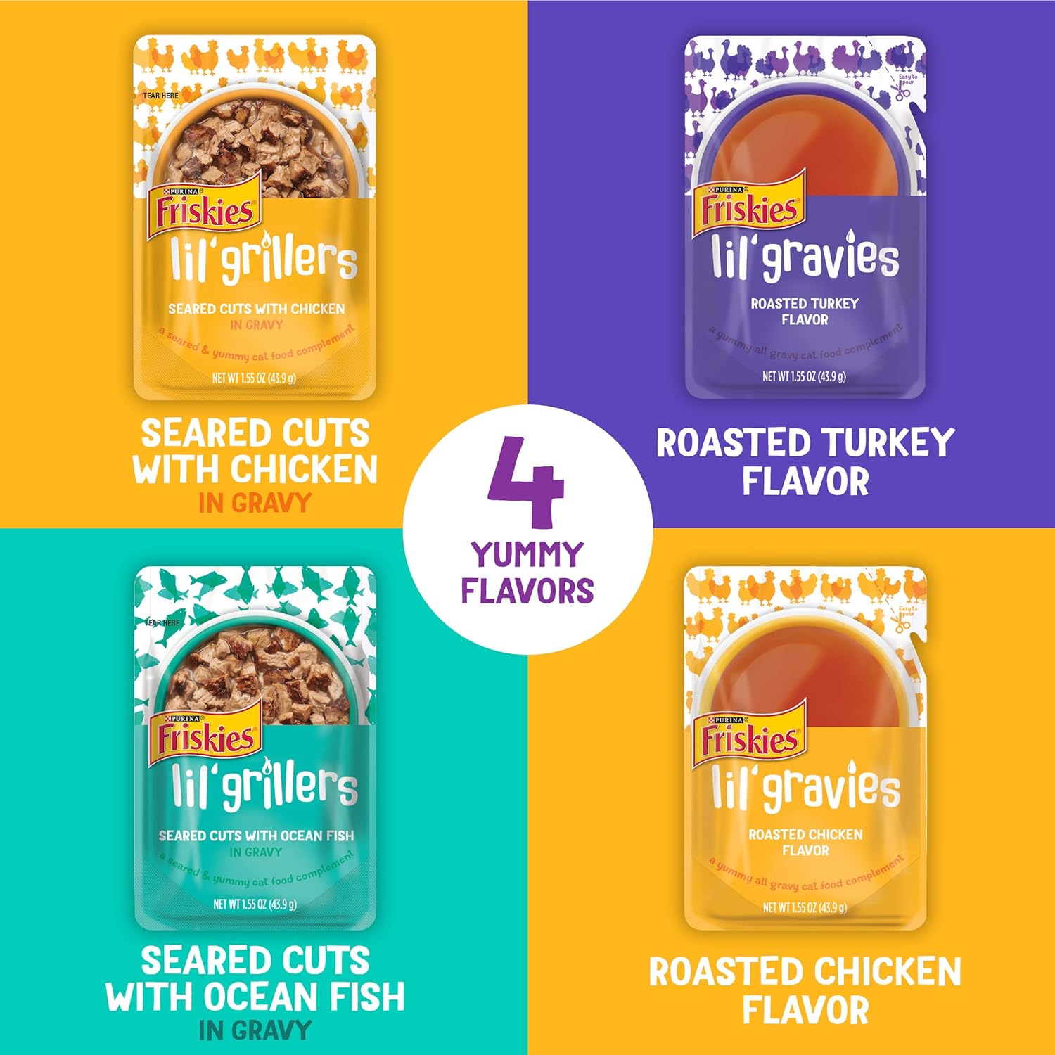 Purina Friskies Gravy Wet Cat Food Complement Variety Pack, Lil Gravies and Lil' Grillers - (Pack of 30) 1.55 oz. Pouches · v6
