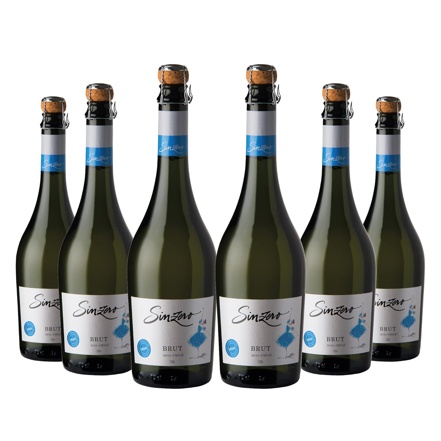 SINZERO Sparkling Brut - Non-Alcoholic Dry Champagne Alternative - Low Calories, Balanced Acidity, 25.4 FlOz - 6 Pack