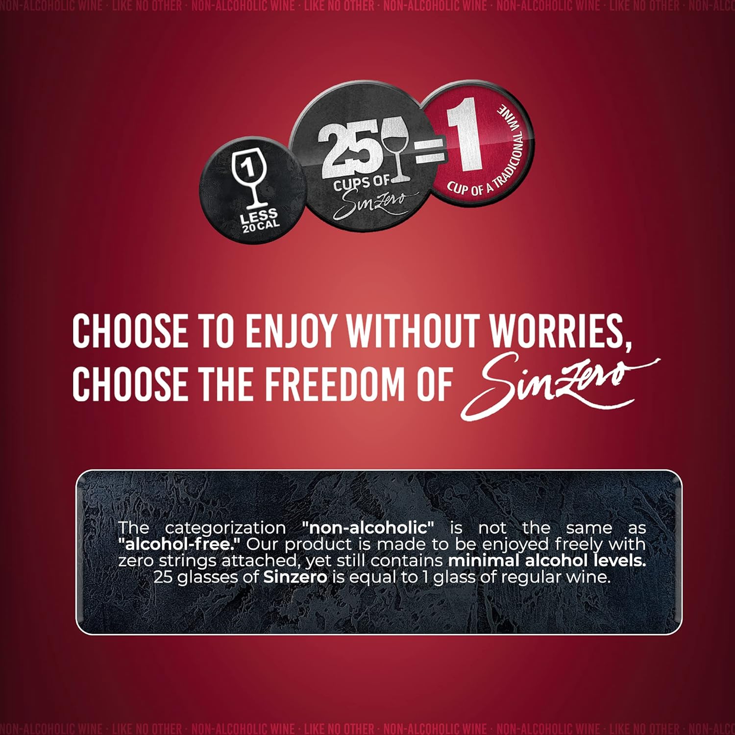 SINZERO Sparkling Brut - Non-Alcoholic Dry Champagne Alternative - Low Calories, Balanced Acidity, 25.4 FlOz - 6 Pack