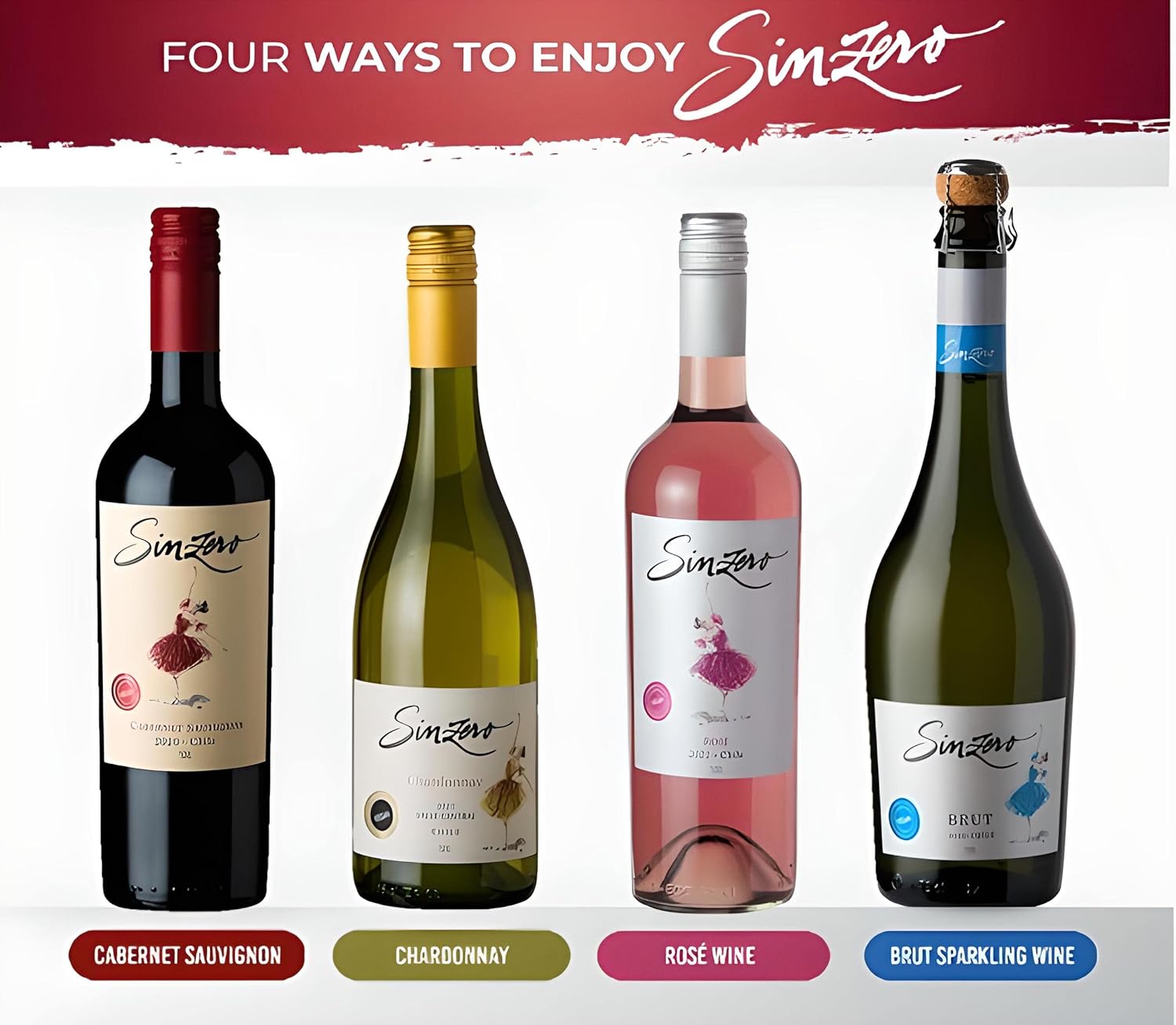 SINZERO Sparkling Brut - Non-Alcoholic Dry Champagne Alternative - Low Calories, Balanced Acidity, 25.4 FlOz - 6 Pack