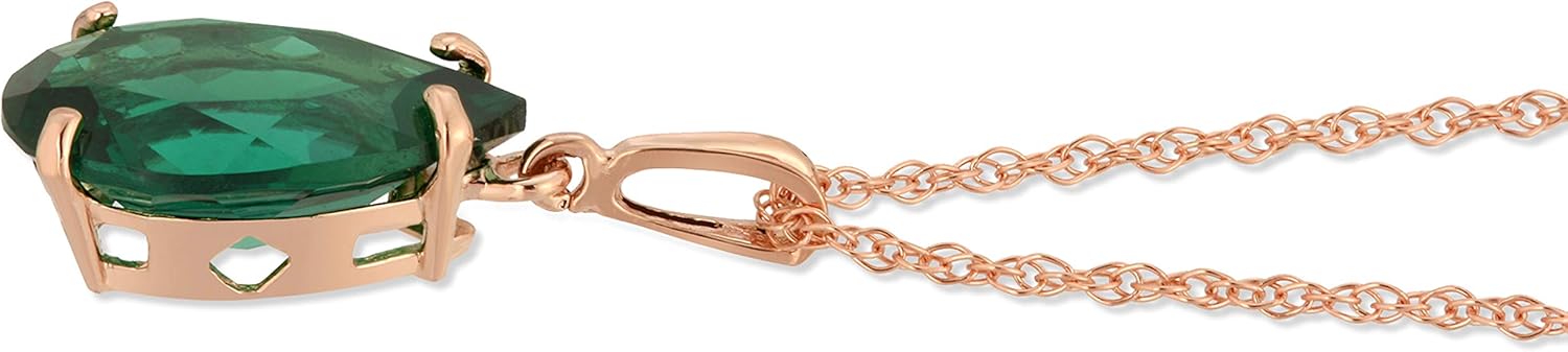 Galaxy Gold GG Halskette aus massivem 14-karätigem Roségold in Birnenform, 3,00 Karat, hochglanzpolierter echter Smaragd — Klasse AAA, IM LABOR GEZÜCHTETER ECHTER SMARAGD