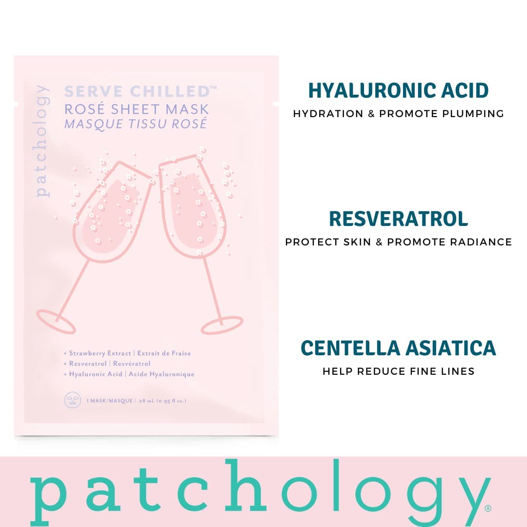 Patchology Serve Chilled Rosé Facial Sheet Mask with Hyaluronic Acid - Men and Women Face Masks Skincare Sheet for Moisturizing and Hydrating Skin - Best Face Sheets Moisturizer (1 Count)