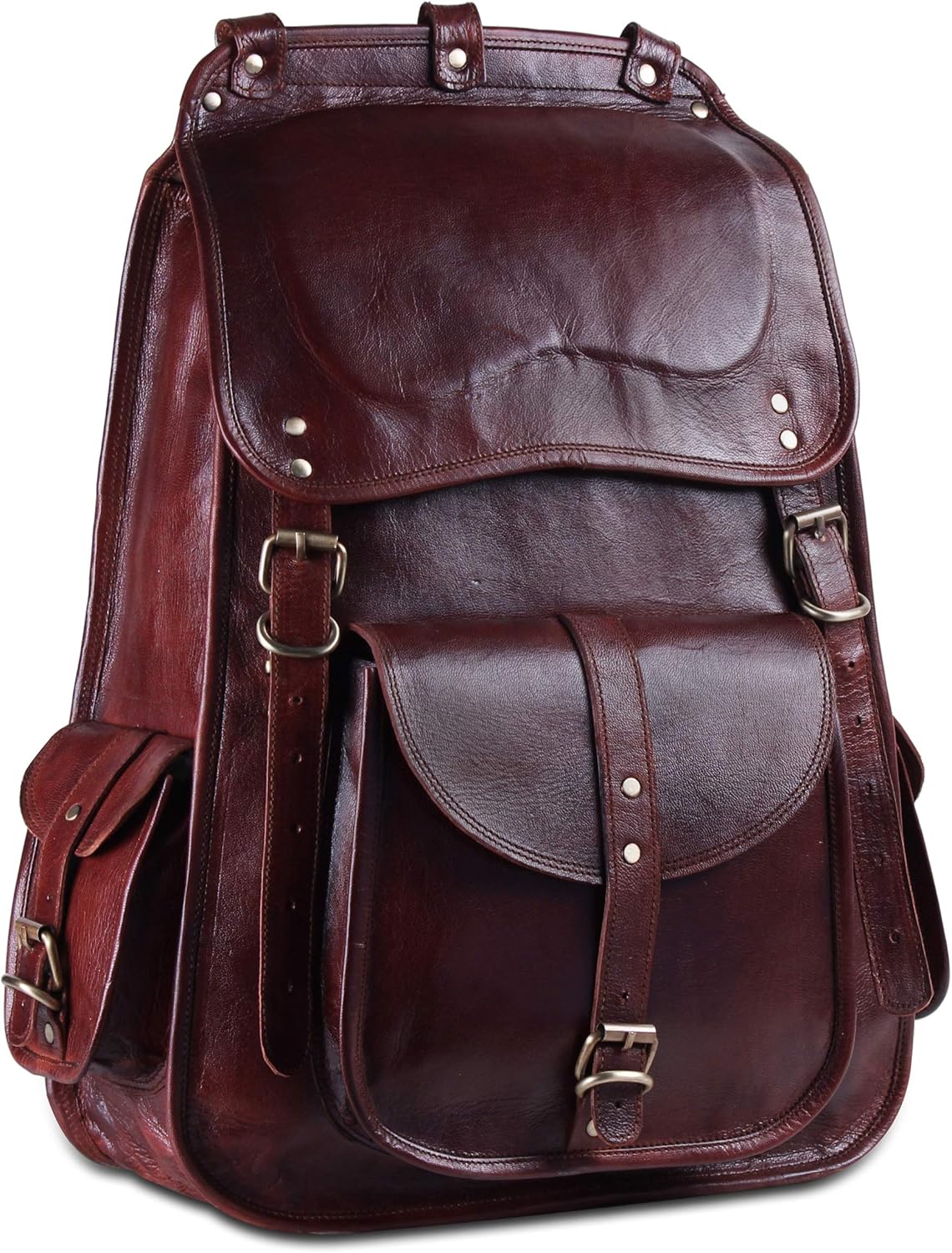 Handmade World Vintage Full Grain 21 Inch Leather Laptop LARGE Backpack Casual Bookbag Daypack Camping Travel Rucksack Knapsack · v3