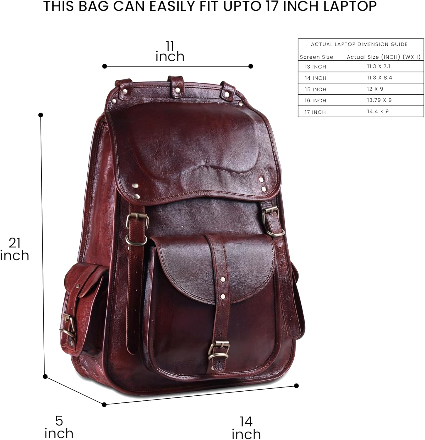 Handmade World Vintage Full Grain 21 Inch Leather Laptop LARGE Backpack Casual Bookbag Daypack Camping Travel Rucksack Knapsack · v3