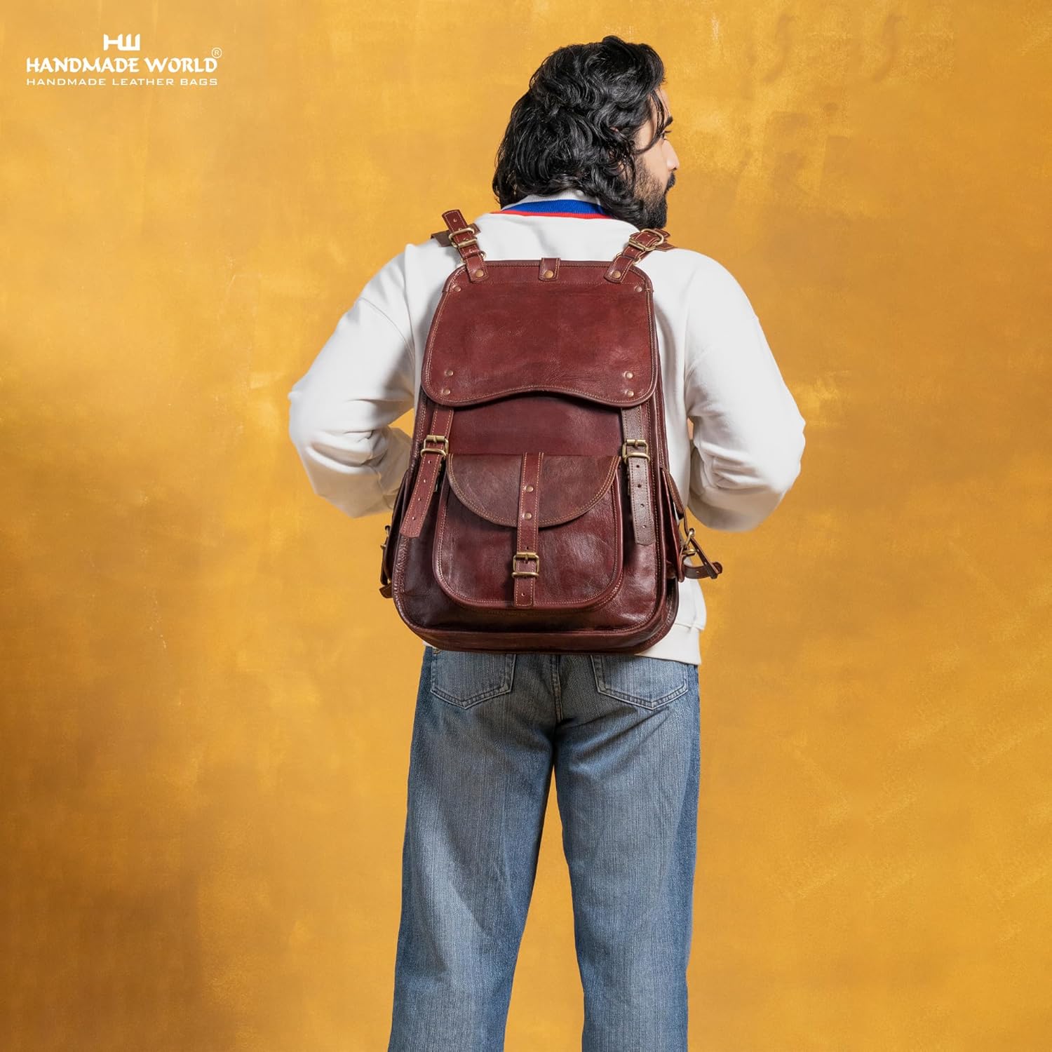 Handmade World Vintage Full Grain 21 Inch Leather Laptop LARGE Backpack Casual Bookbag Daypack Camping Travel Rucksack Knapsack · v3
