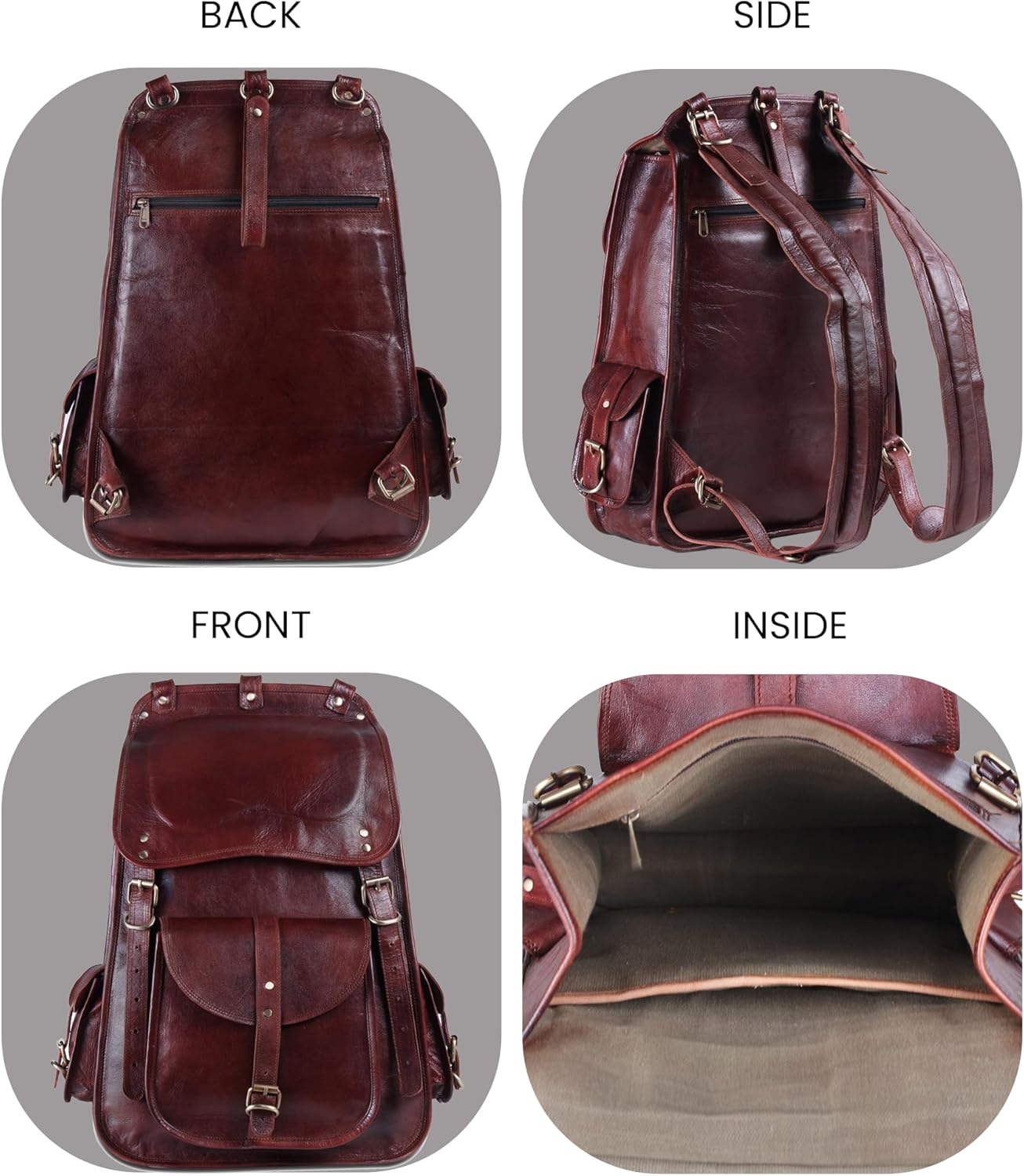 Handmade World Vintage Full Grain 21 Inch Leather Laptop LARGE Backpack Casual Bookbag Daypack Camping Travel Rucksack Knapsack · v3