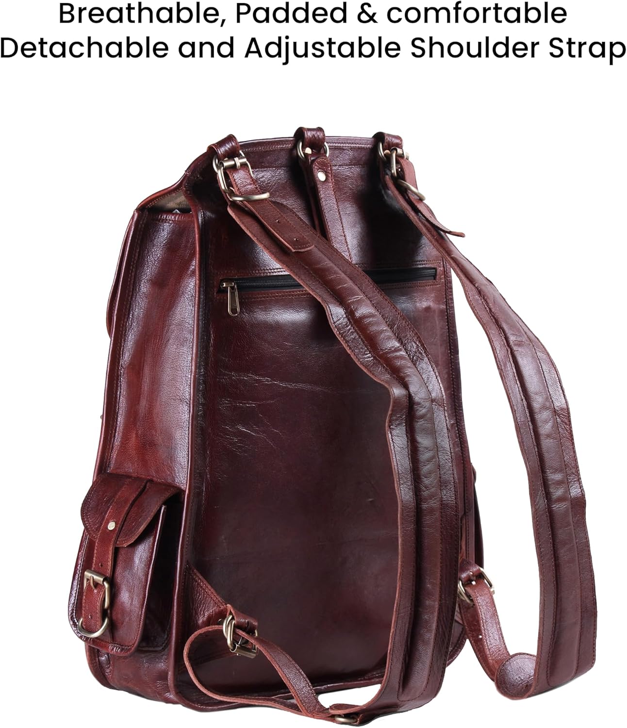 Handmade World Vintage Full Grain 21 Inch Leather Laptop LARGE Backpack Casual Bookbag Daypack Camping Travel Rucksack Knapsack · v3