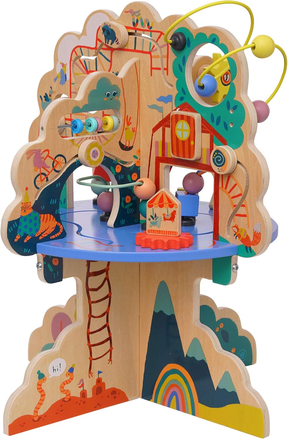 Manhattan Toy Playground Adventure Activity Center aus Holz für Kleinkinder mit Segelflugzeugen, Abacus Track, Spinnern, Frühlingsspielzeug und Perlenbahnen