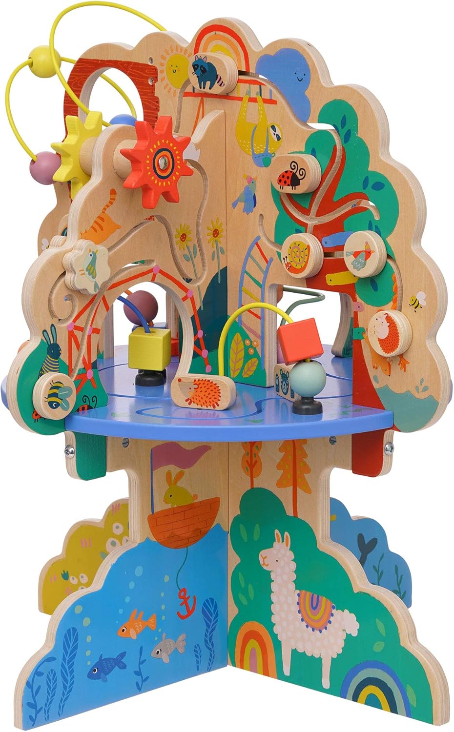 Manhattan Toy Playground Adventure Activity Center aus Holz für Kleinkinder mit Segelflugzeugen, Abacus Track, Spinnern, Frühlingsspielzeug und Perlenbahnen