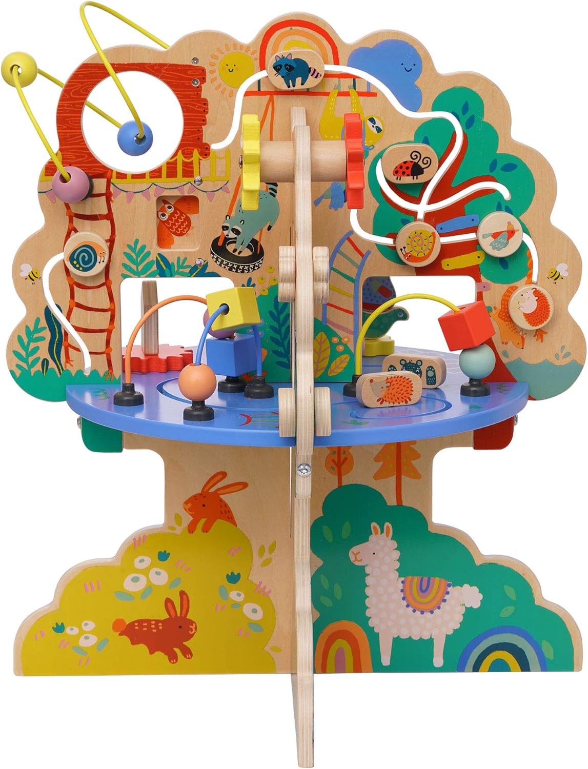 Manhattan Toy Playground Adventure Activity Center aus Holz für Kleinkinder mit Segelflugzeugen, Abacus Track, Spinnern, Frühlingsspielzeug und Perlenbahnen