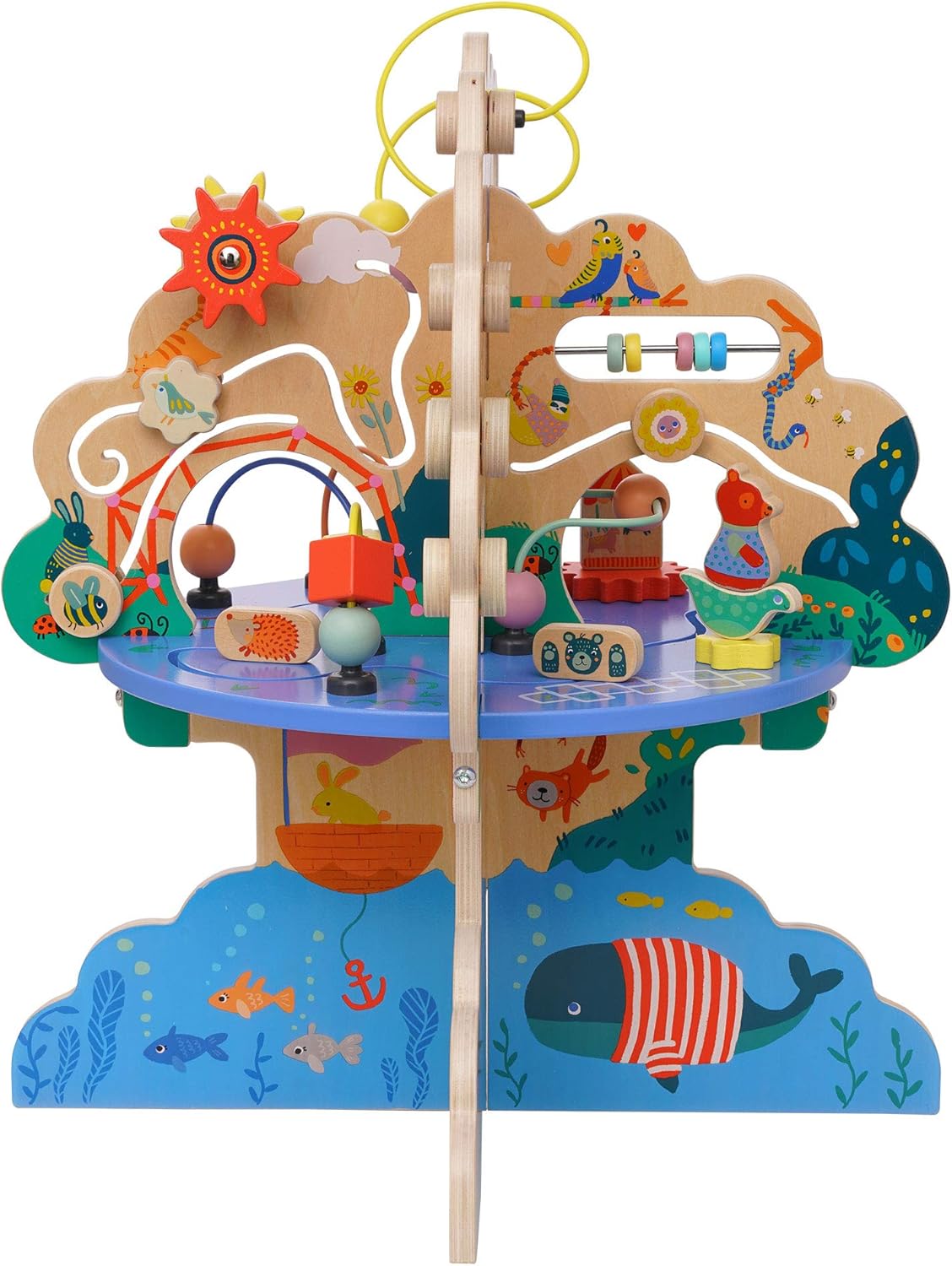 Manhattan Toy Playground Adventure Activity Center aus Holz für Kleinkinder mit Segelflugzeugen, Abacus Track, Spinnern, Frühlingsspielzeug und Perlenbahnen