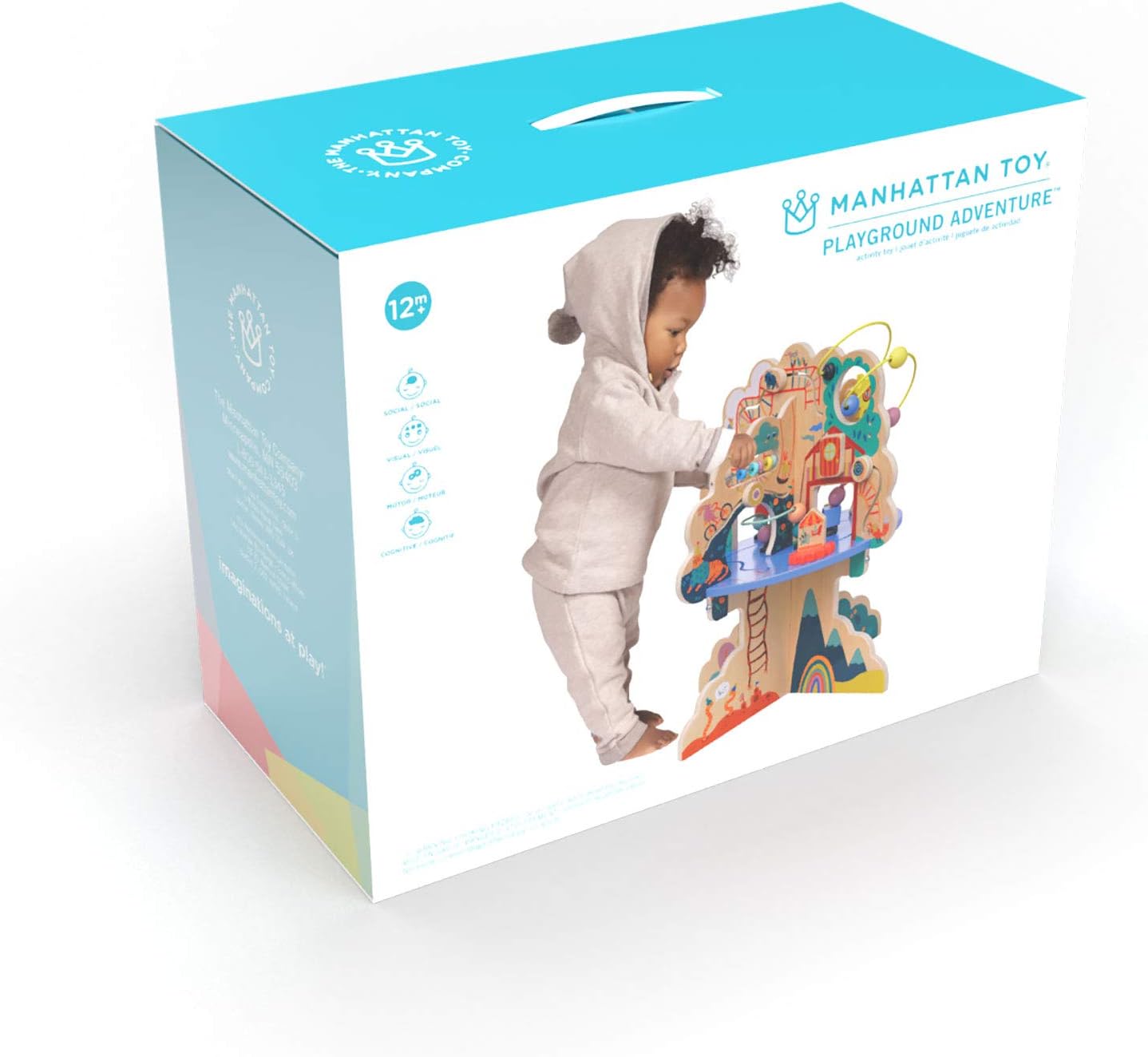 Manhattan Toy Playground Adventure Activity Center aus Holz für Kleinkinder mit Segelflugzeugen, Abacus Track, Spinnern, Frühlingsspielzeug und Perlenbahnen