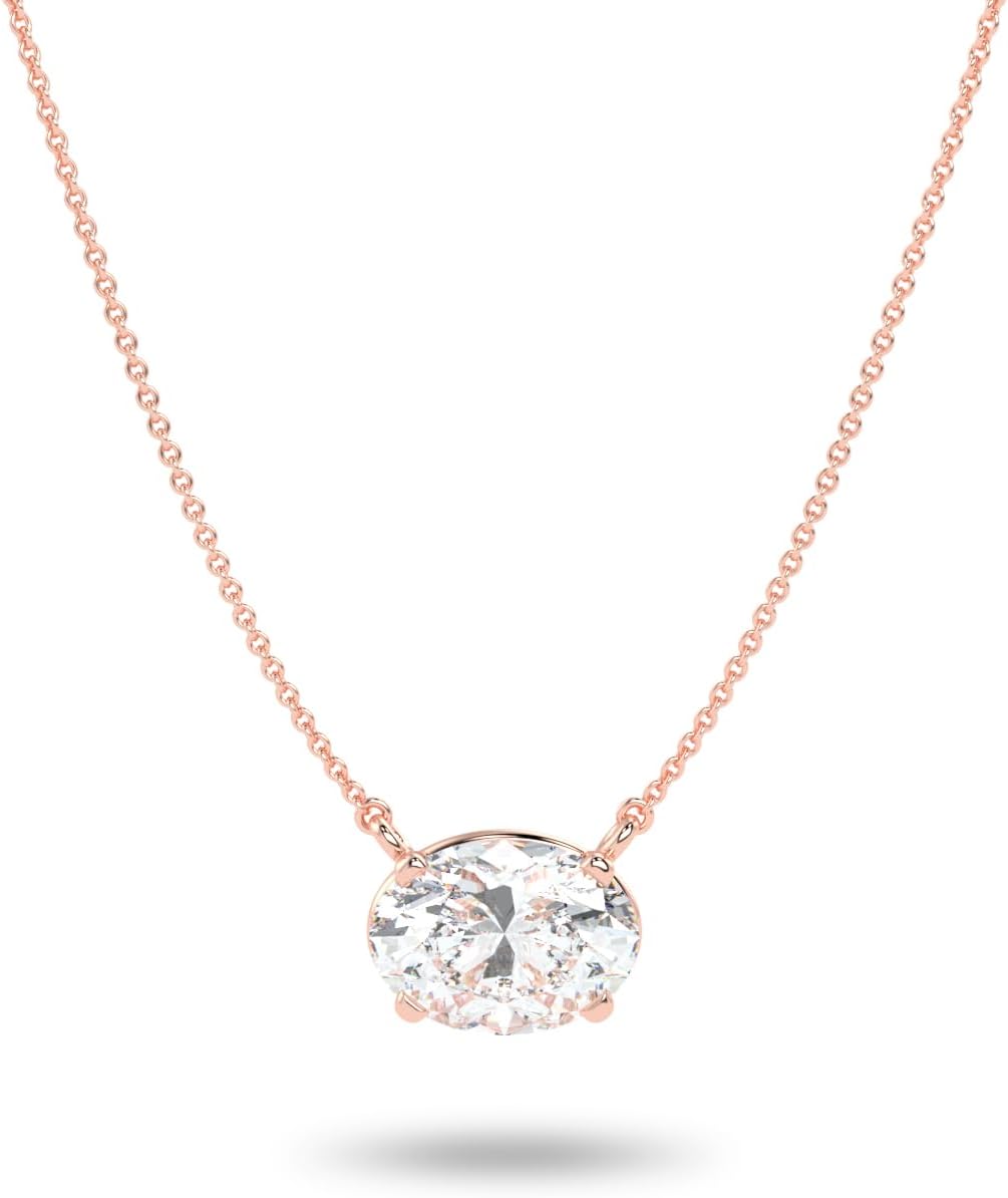 IGI Certified 1/3 to 3 Carat Oval Lab Grown Diamond Horizontal Solitaire Pendant Necklace for Women I 14k Gold Necklace (G-H, VS1-VS2, cttw) 16 to 18 Inch Long Adjustable Chain Necklace · v3