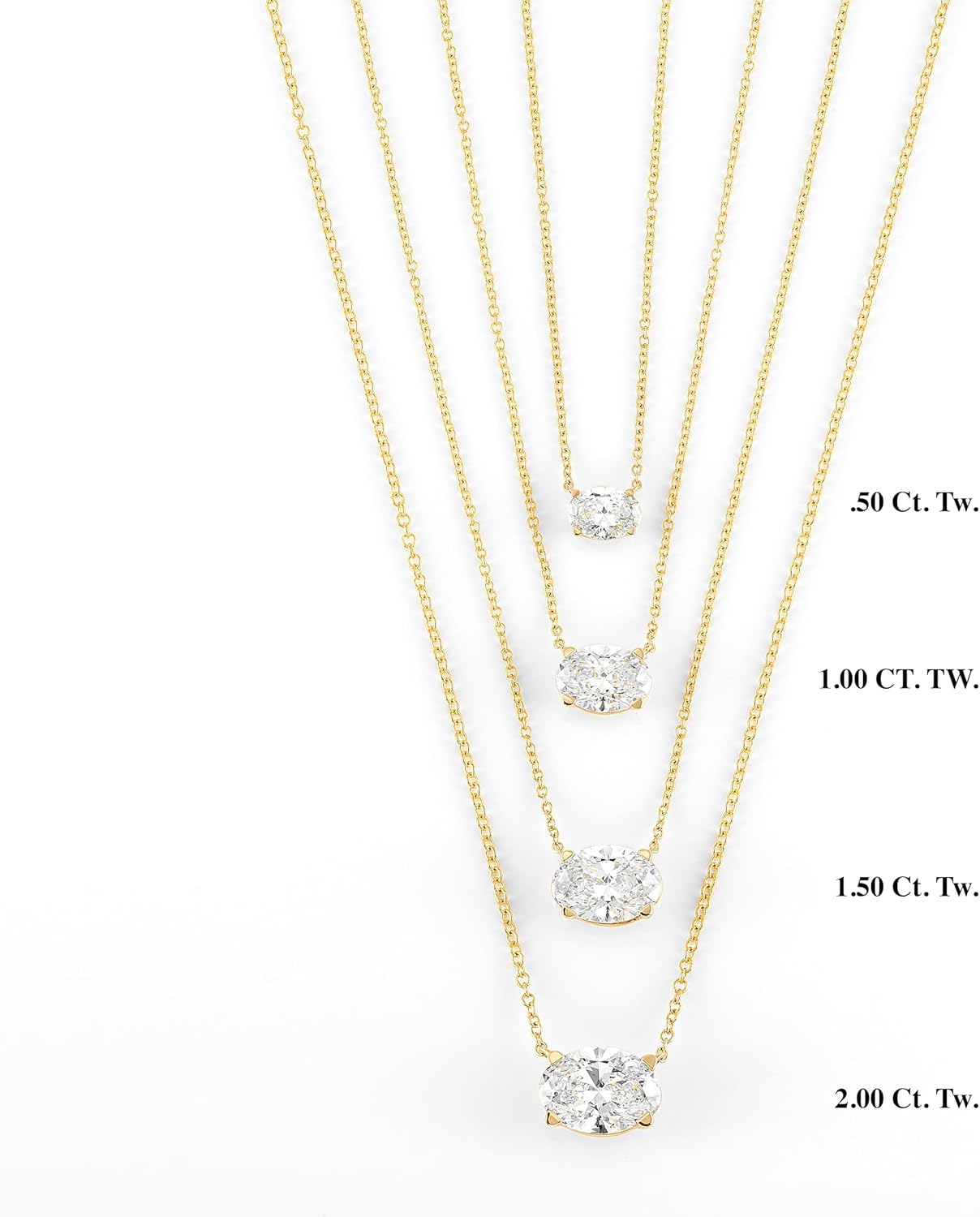 IGI Certified 1/3 to 3 Carat Oval Lab Grown Diamond Horizontal Solitaire Pendant Necklace for Women I 14k Gold Necklace (G-H, VS1-VS2, cttw) 16 to 18 Inch Long Adjustable Chain Necklace · v3