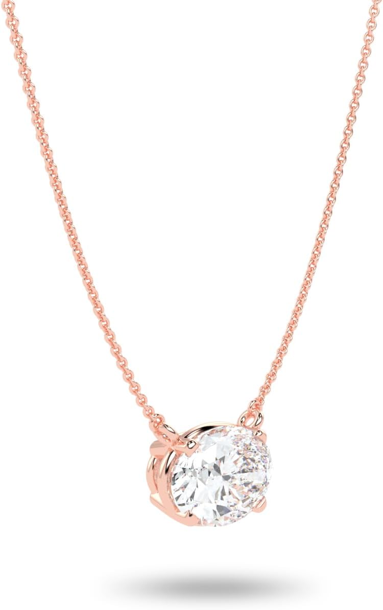 IGI Certified 1/3 to 3 Carat Oval Lab Grown Diamond Horizontal Solitaire Pendant Necklace for Women I 14k Gold Necklace (G-H, VS1-VS2, cttw) 16 to 18 Inch Long Adjustable Chain Necklace · v3